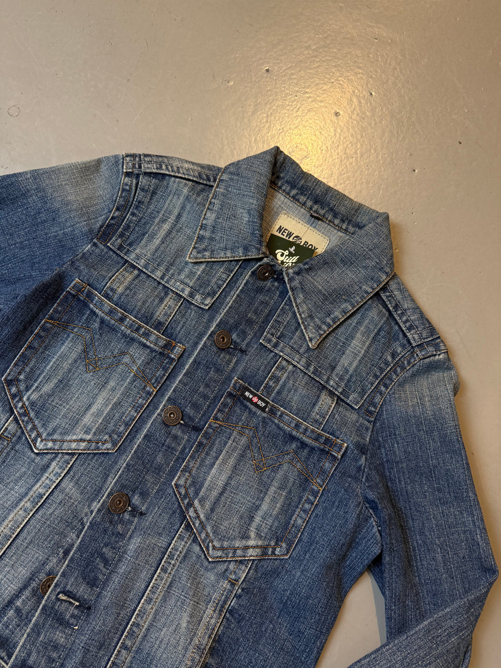 Vintage New Boy Denim Jacket with Back Print M
