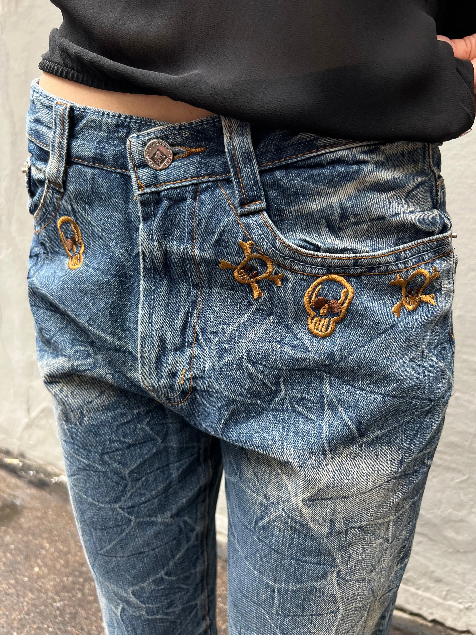 Vintage Blue Crazy Stitched and Washed Denim S/M