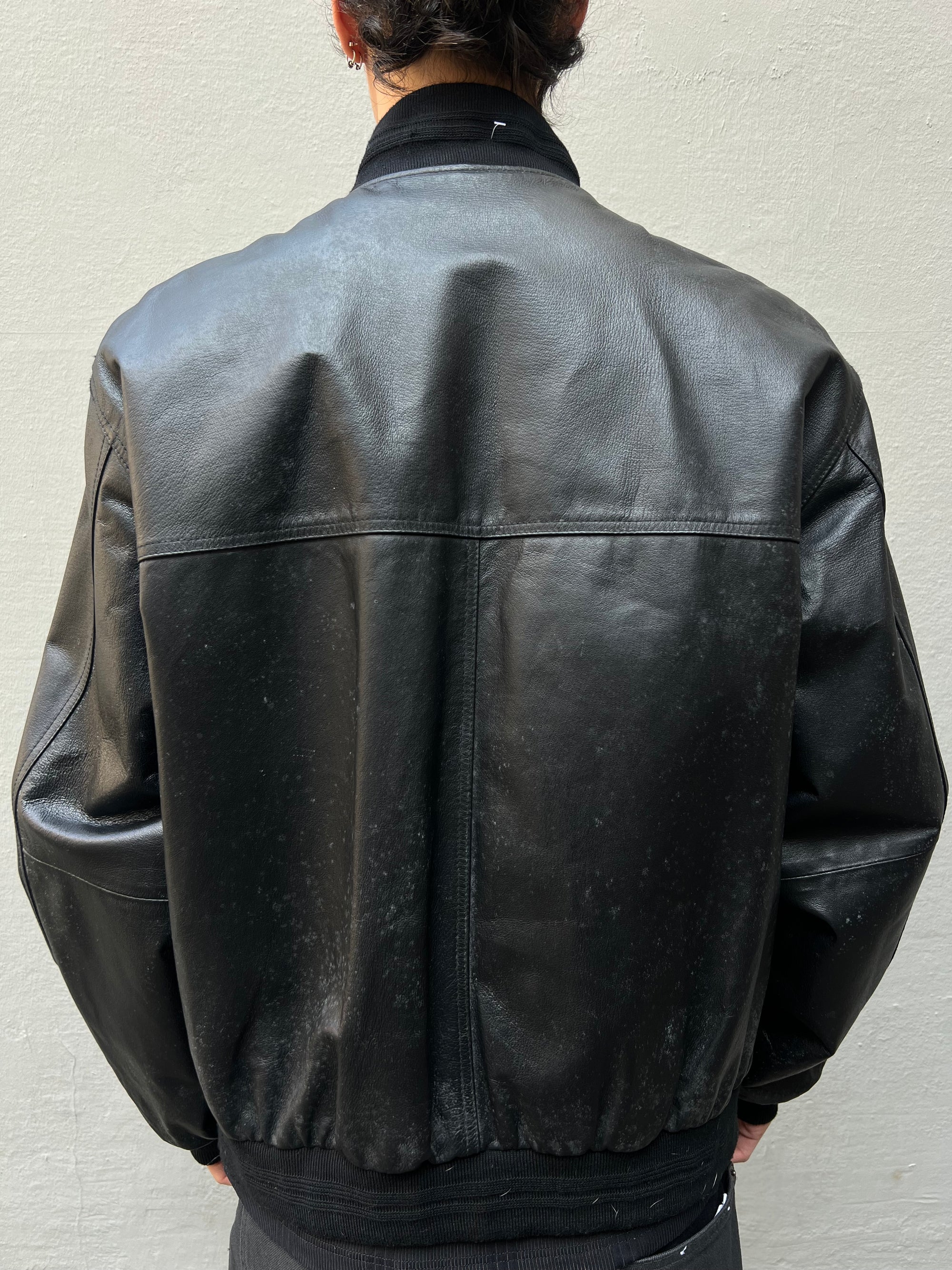 Vintage Black Button Up Leather Jacket L/XL