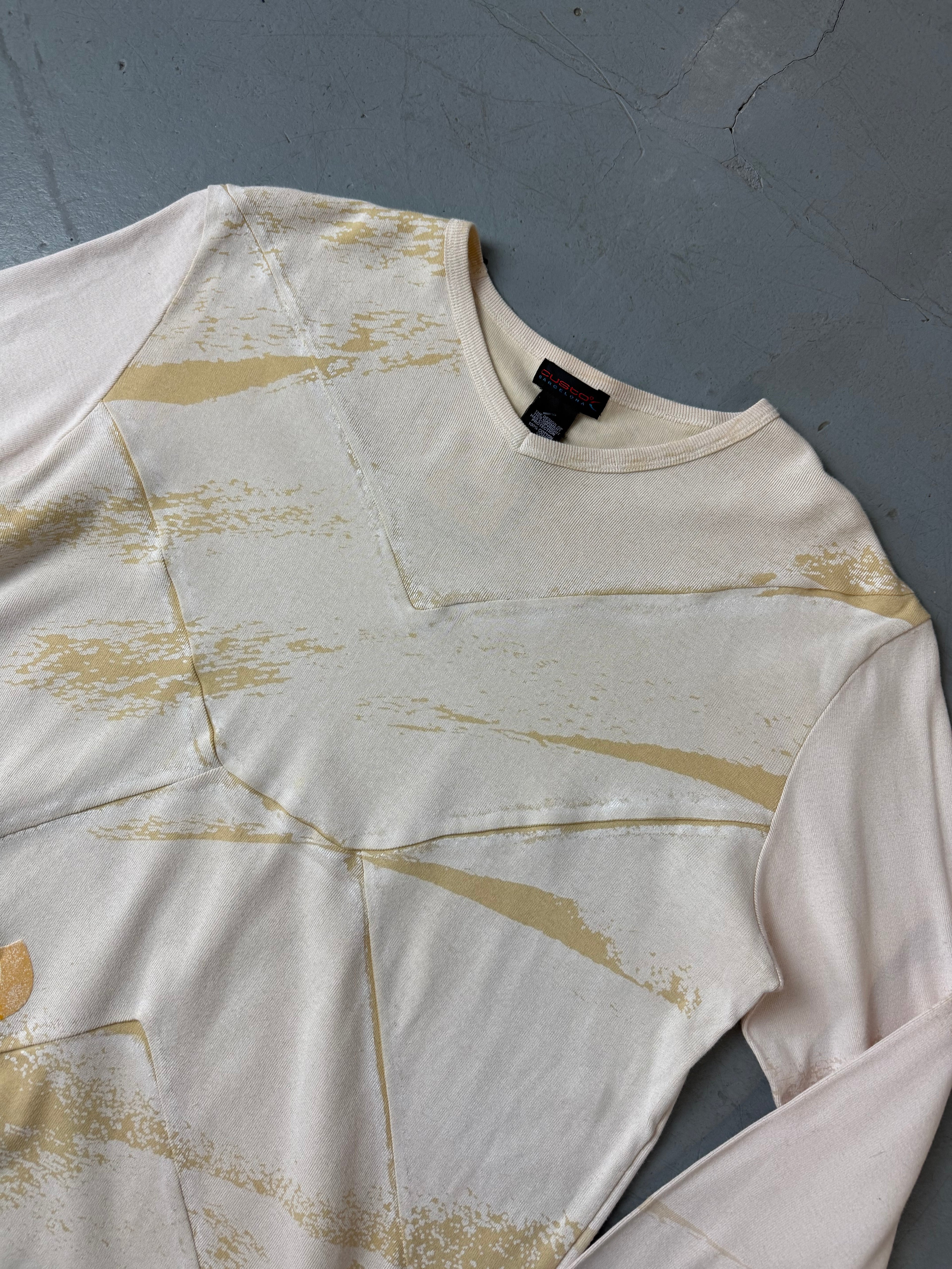 Vintage Custo Barcelona beige Longsleeve für Herren. Y2k 2000s Fashion 