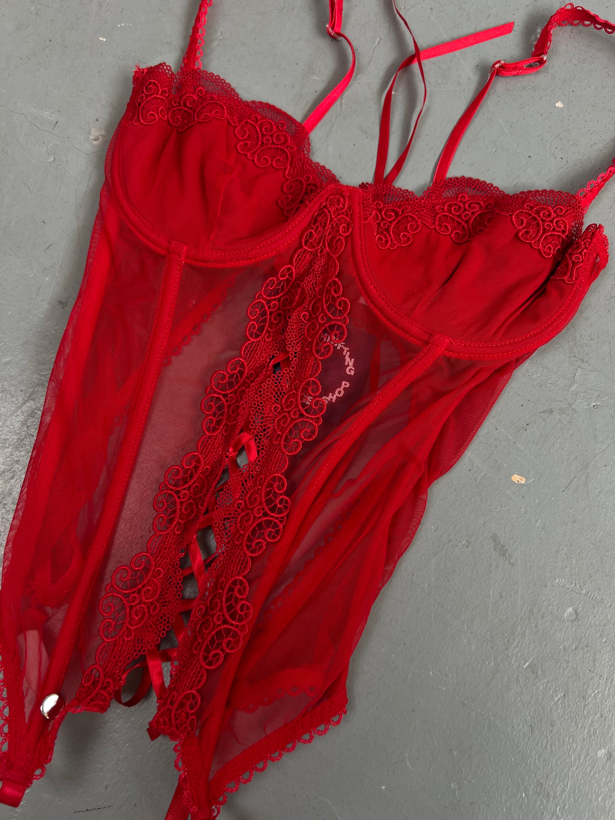 Vintage Red Transparent Corsett Top XS/S