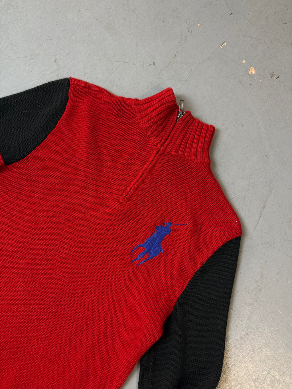 Detailliertes Produktbild von Vintage Polo Ralph Lauren Half Zip Knit Sweater M/L von vorne