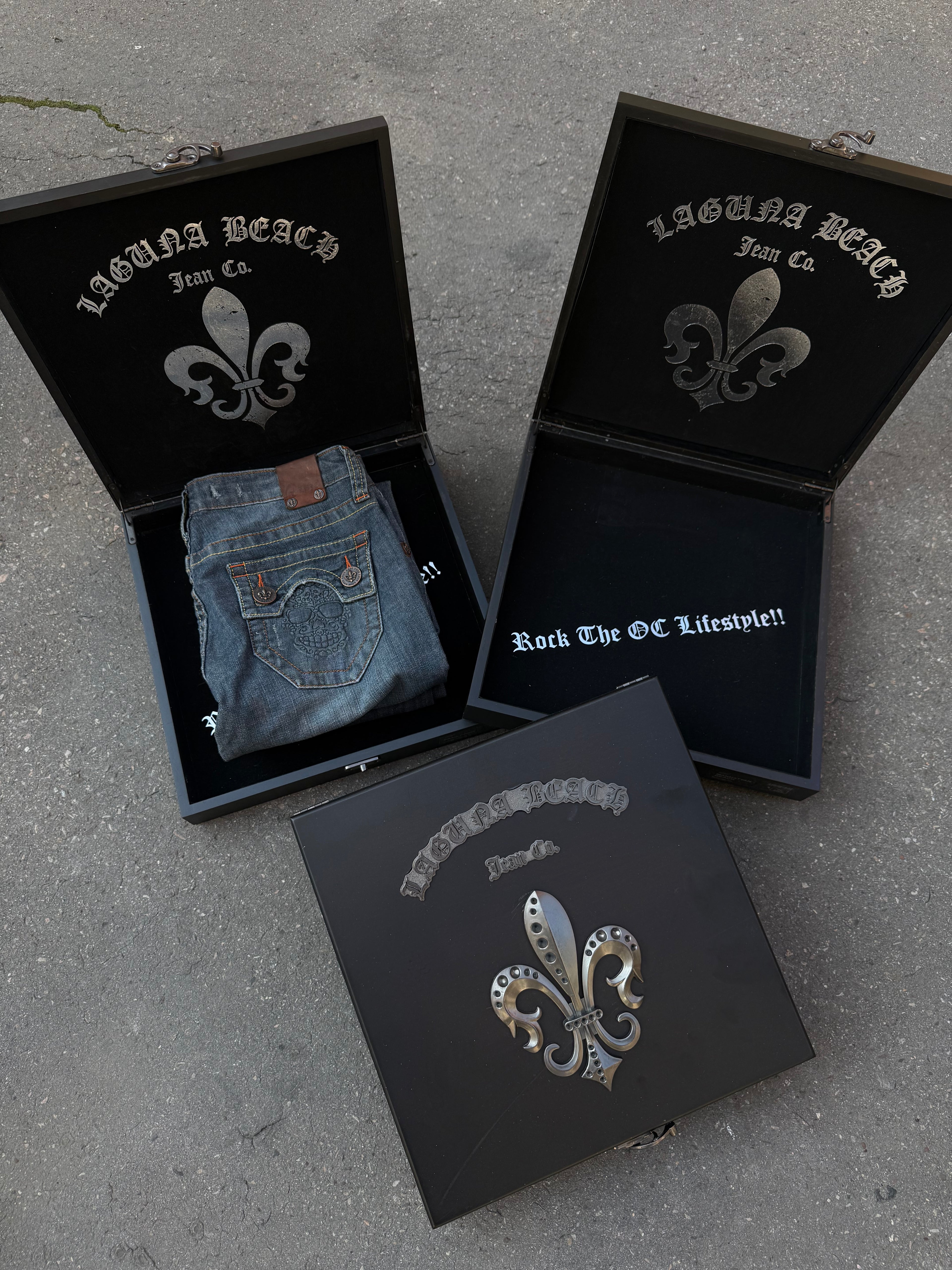 Y2K Laguna Beach „Huntington Beach“ Grey Blue Mid Waist Denim S/M-L + BOX