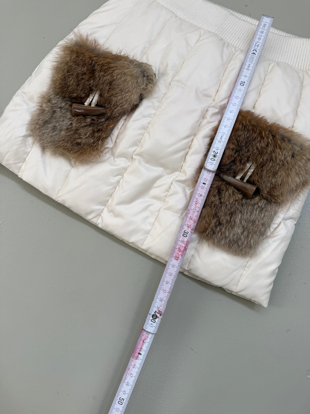 Vintage Angelcitiz Cream Mini Skirt with Fur Pockets XS