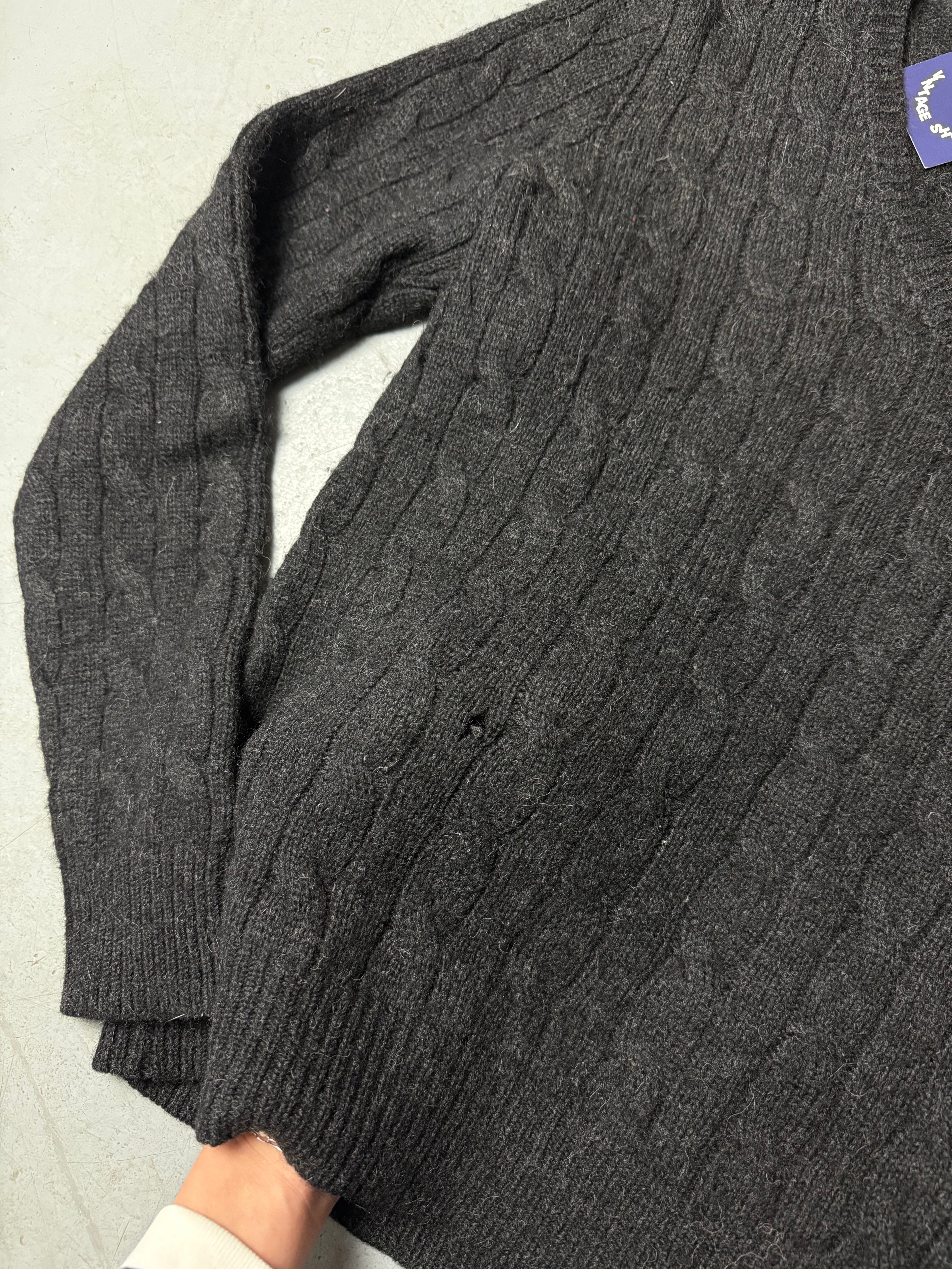 Vintage Ralph Lauren Dark Grey Wool Sweater for boys and girls. Y2K Second Hand 2000s Fashion 