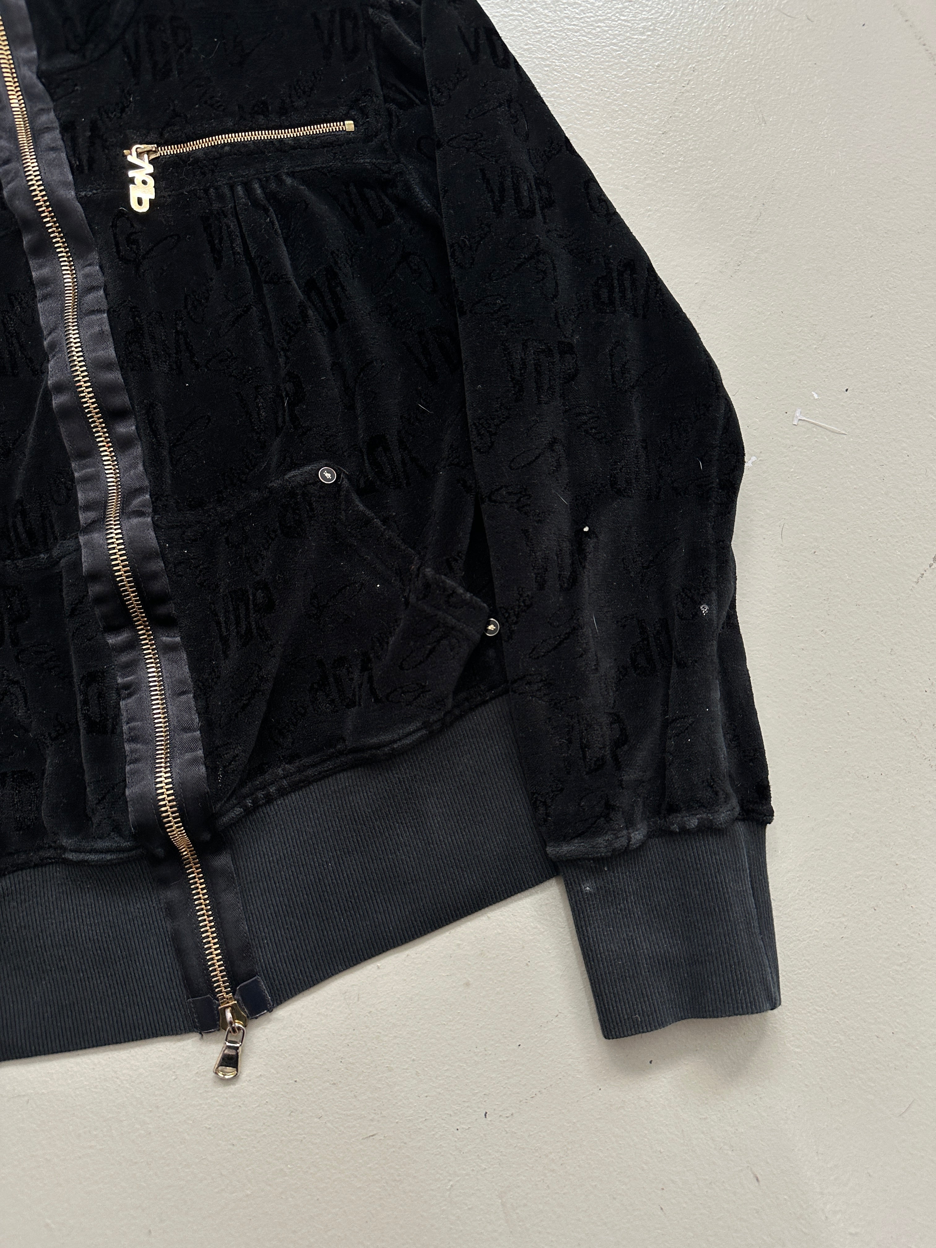 Vintage VDP Black Velvet Zip Jacket with Gold Hardware S