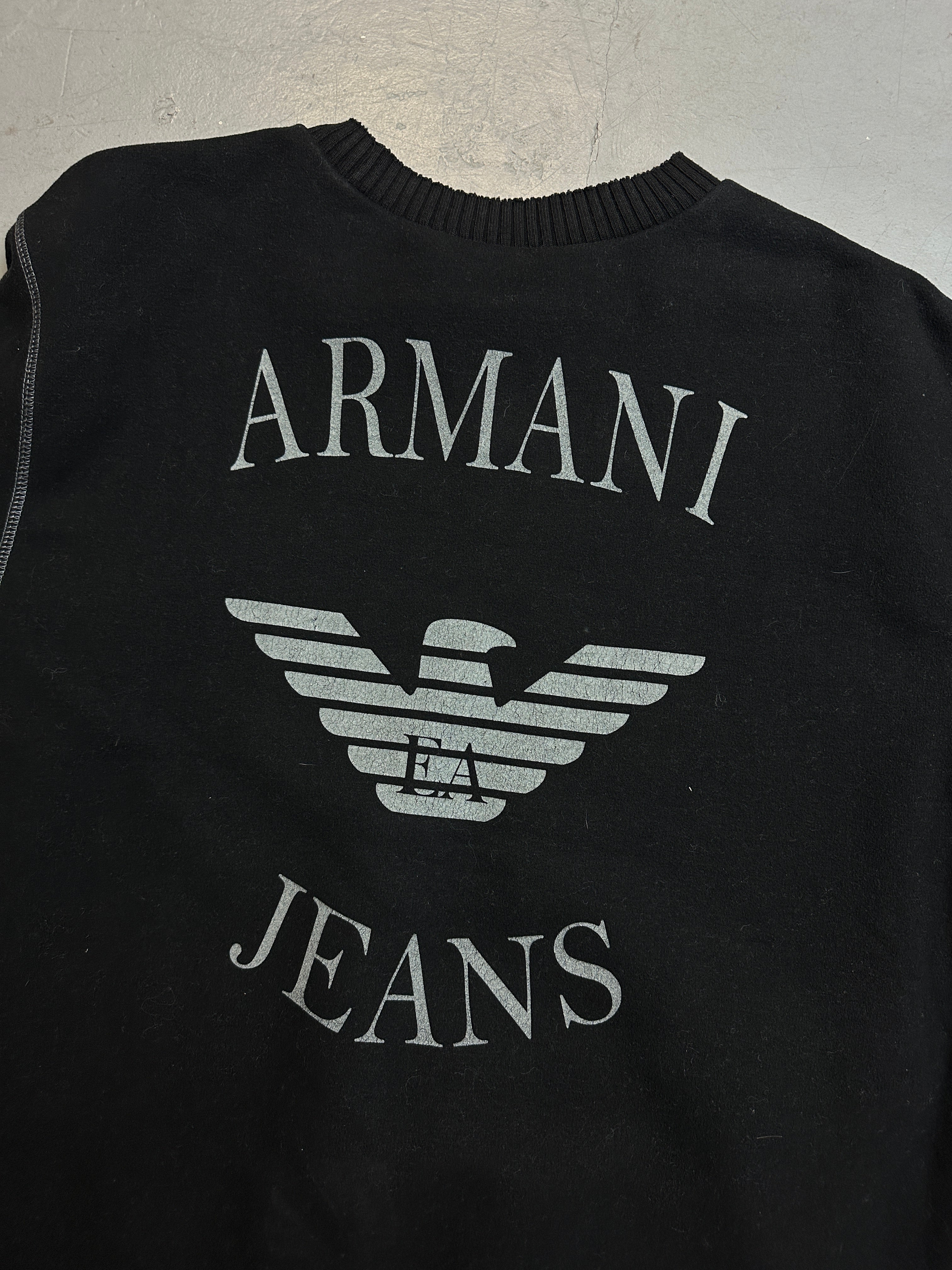 Vintage Armani Jeans Black Sweater with Backprint für Männer. Y2K Secondhand 2000s Fashion