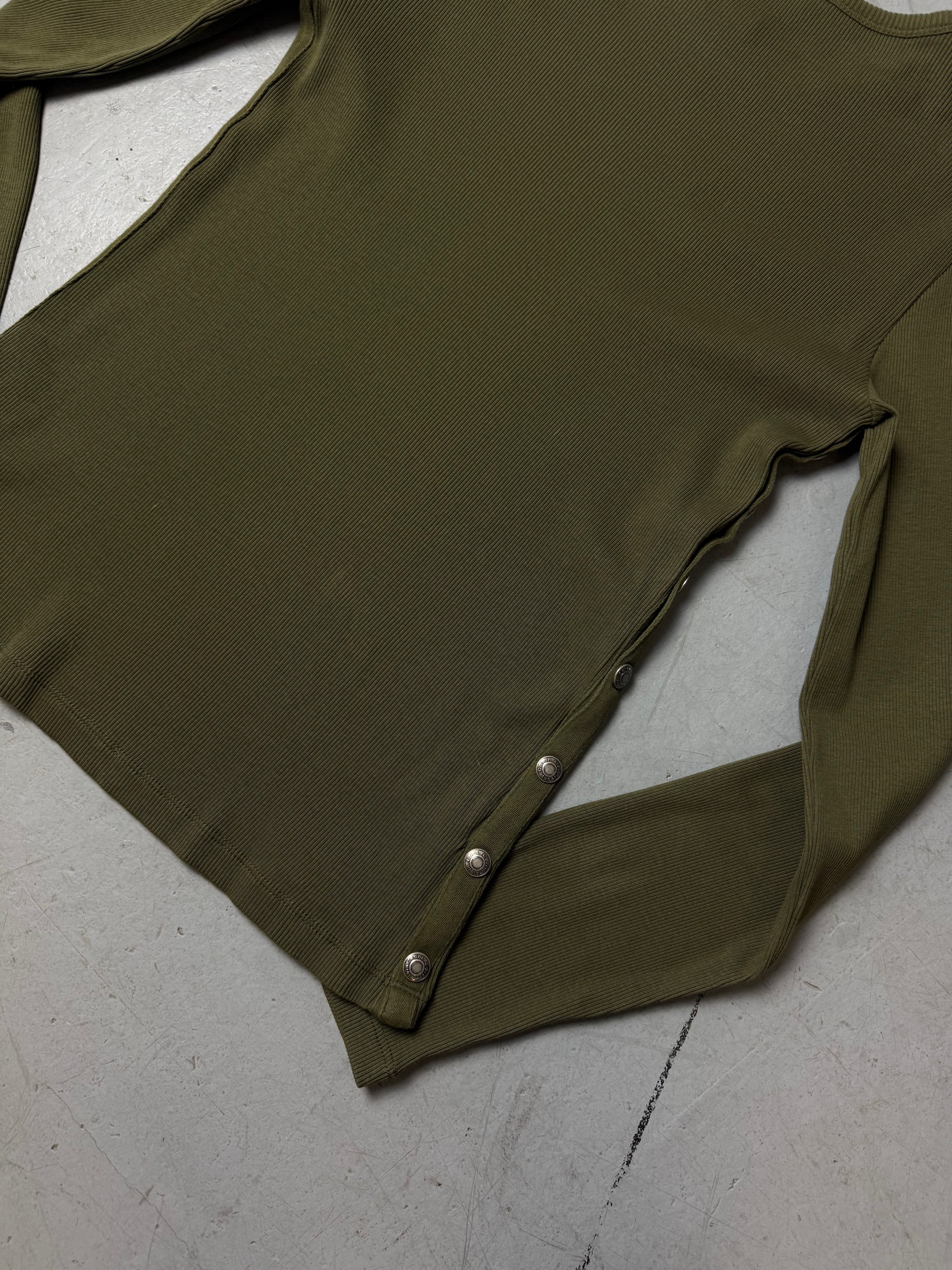 Vintage Calvin Klein Green Ribbed Longsleeve for girls. Y2K Second Hand 2000s Fashion 
