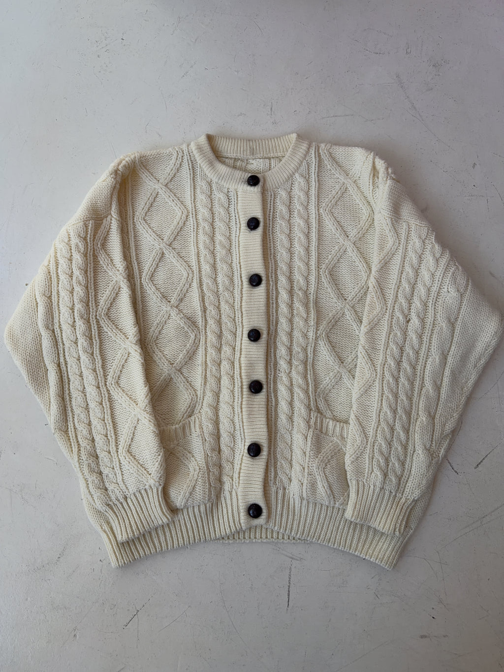 Vintage Beige Knit Cardigan (XL)