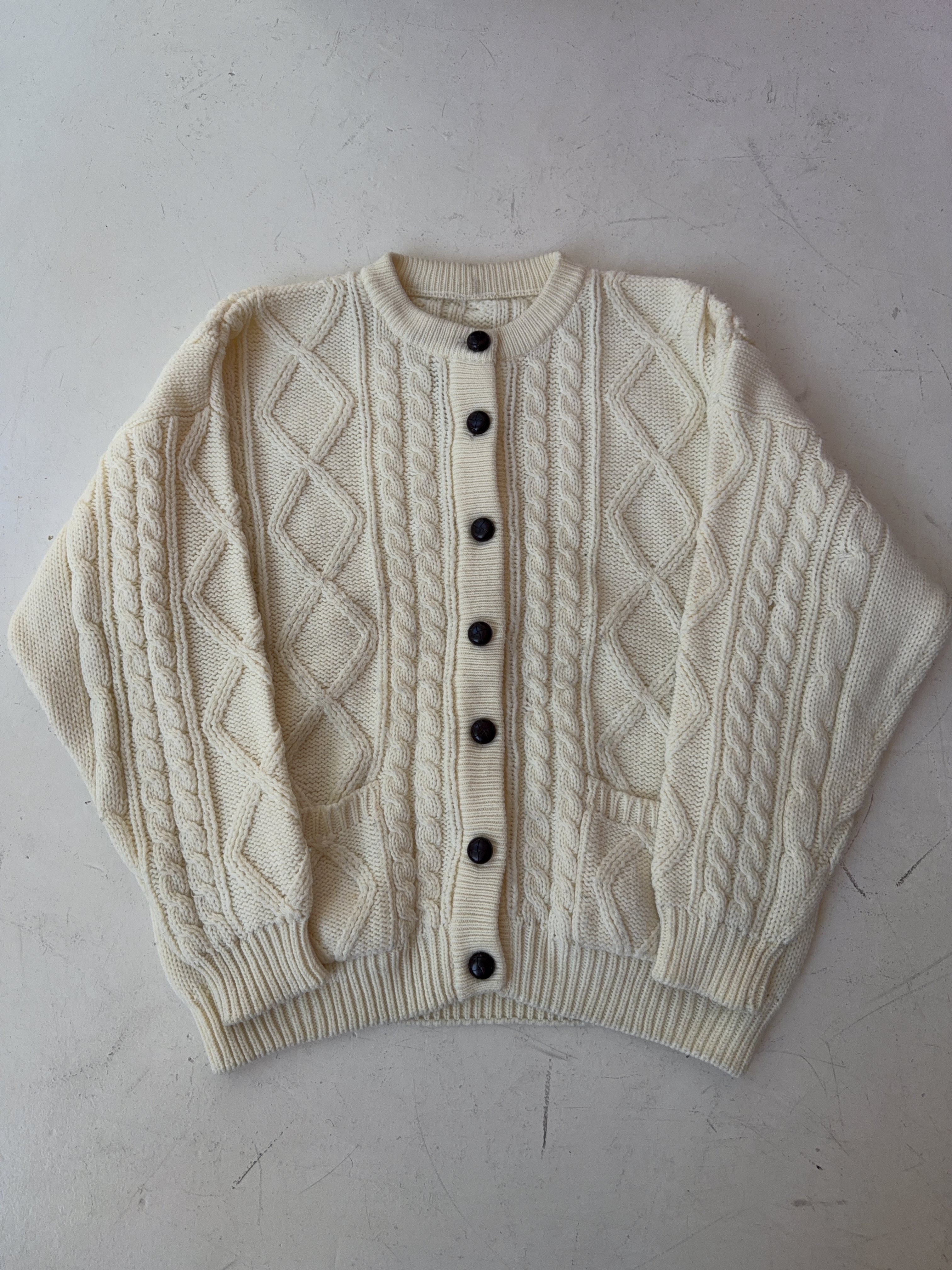 Vintage Beige Knit Cardigan (XL)