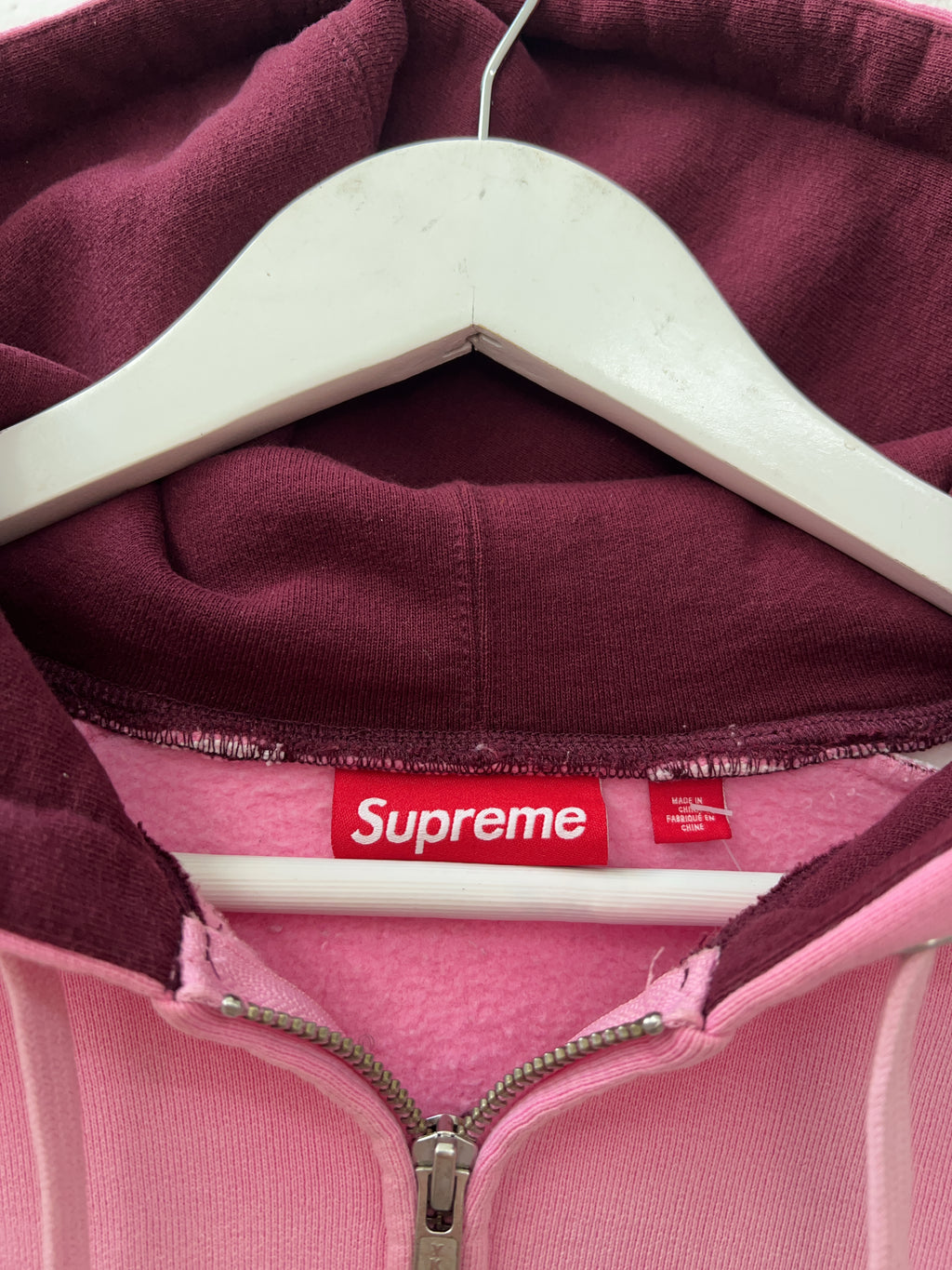 Supreme State Zip Up Hooded Sweatshirt Pink (S)