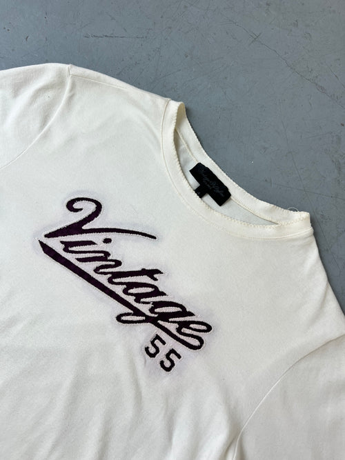 Vintage Fiftyfive White Printed Longsleeve für Damen. Y2K Second Hand 2000s Fashion