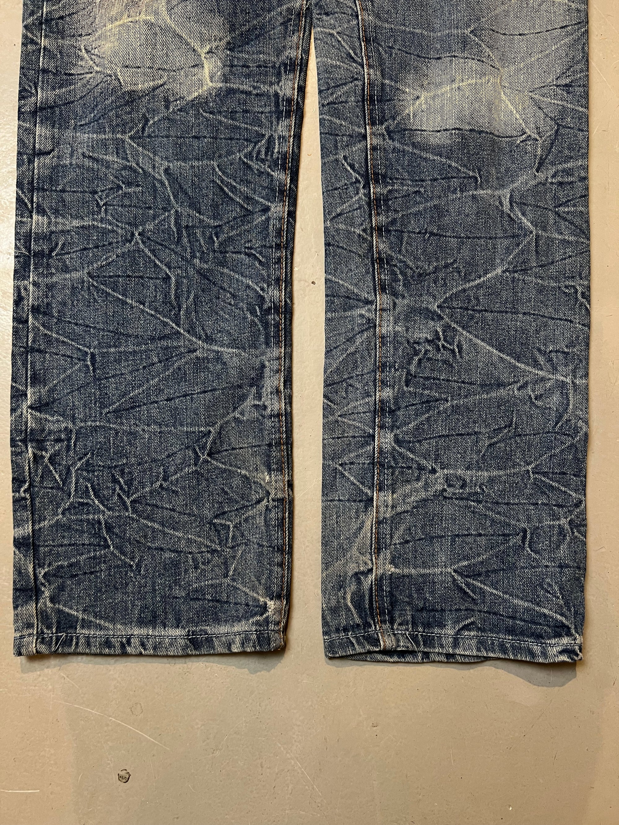 Vintage Blue Crazy Stitched and Washed Denim S/M