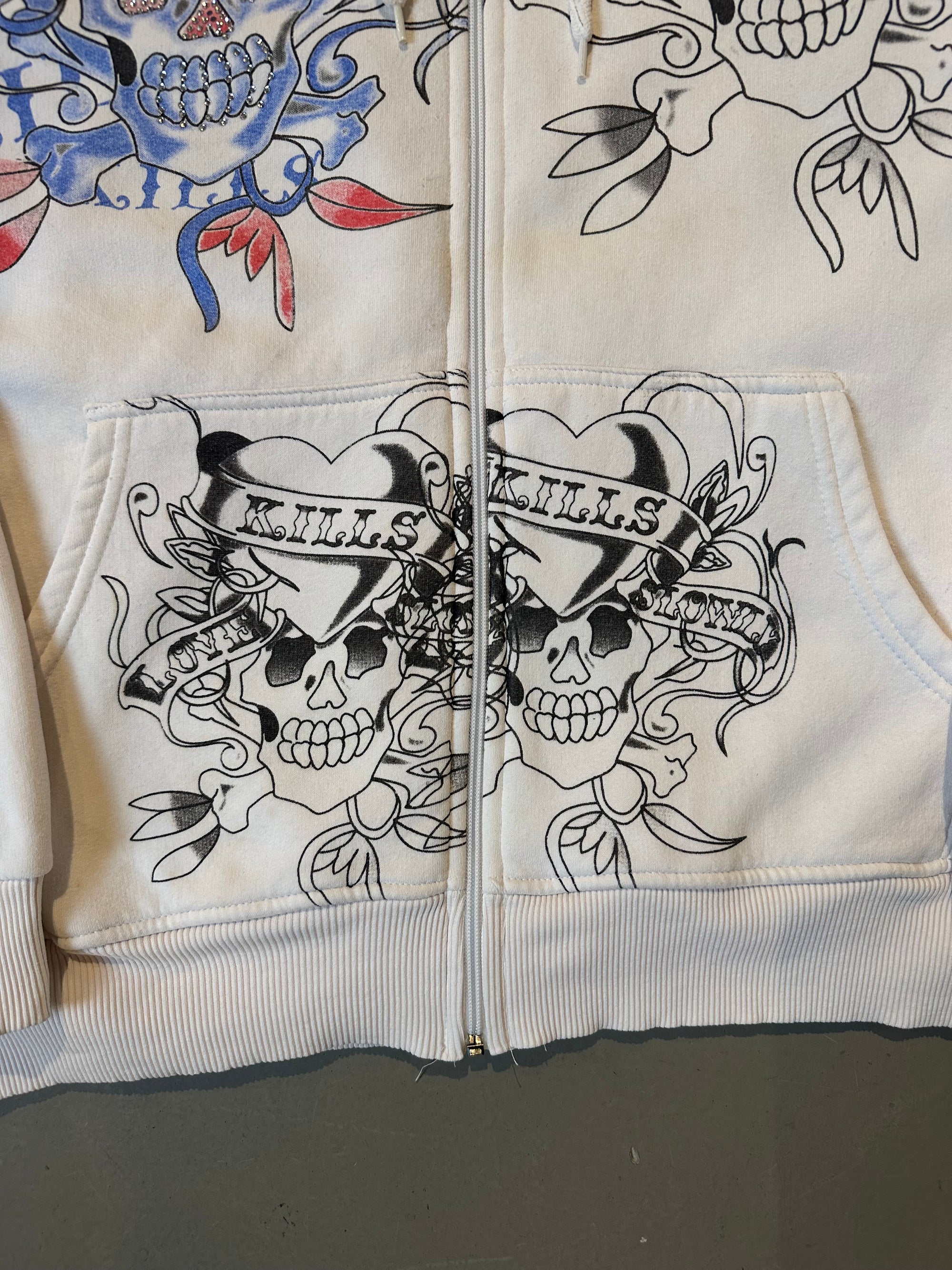 Vintage White Ed Hardy Zipper XL