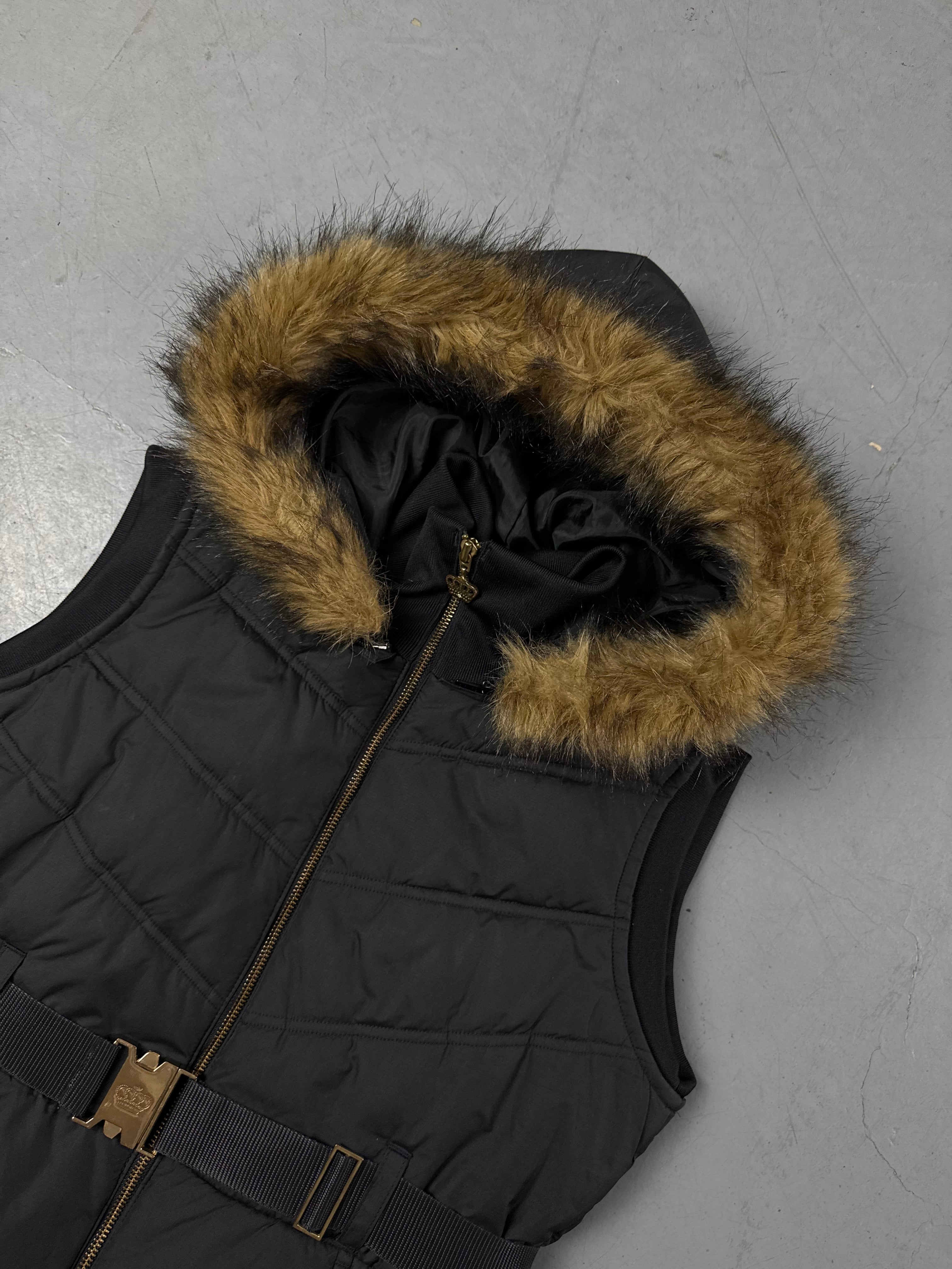 Detailliertes Produktbild von Vintage Black Fur Puffer Vest S/M von vorne