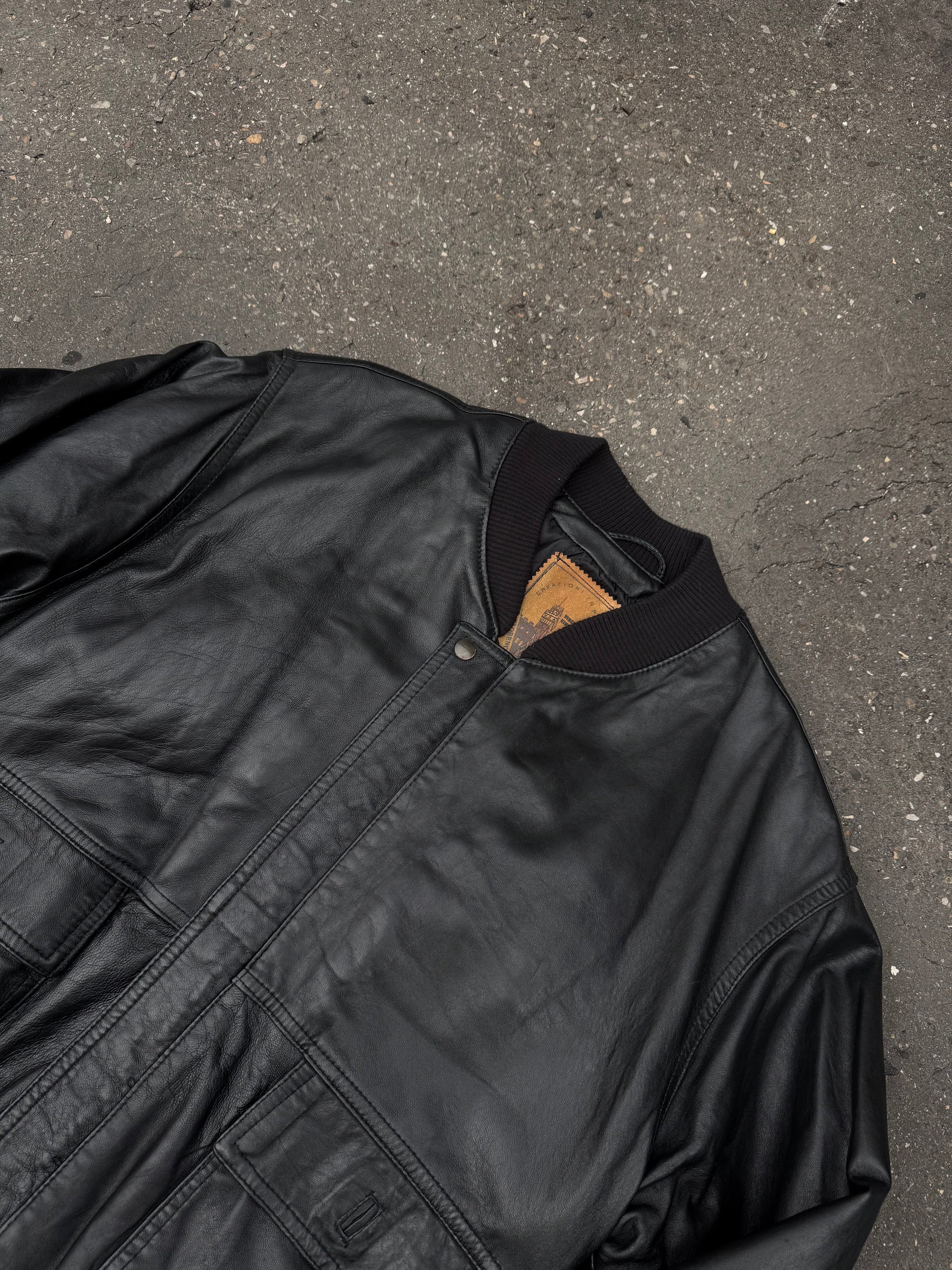 Vintage Black Bomber Leather Jacket XL
