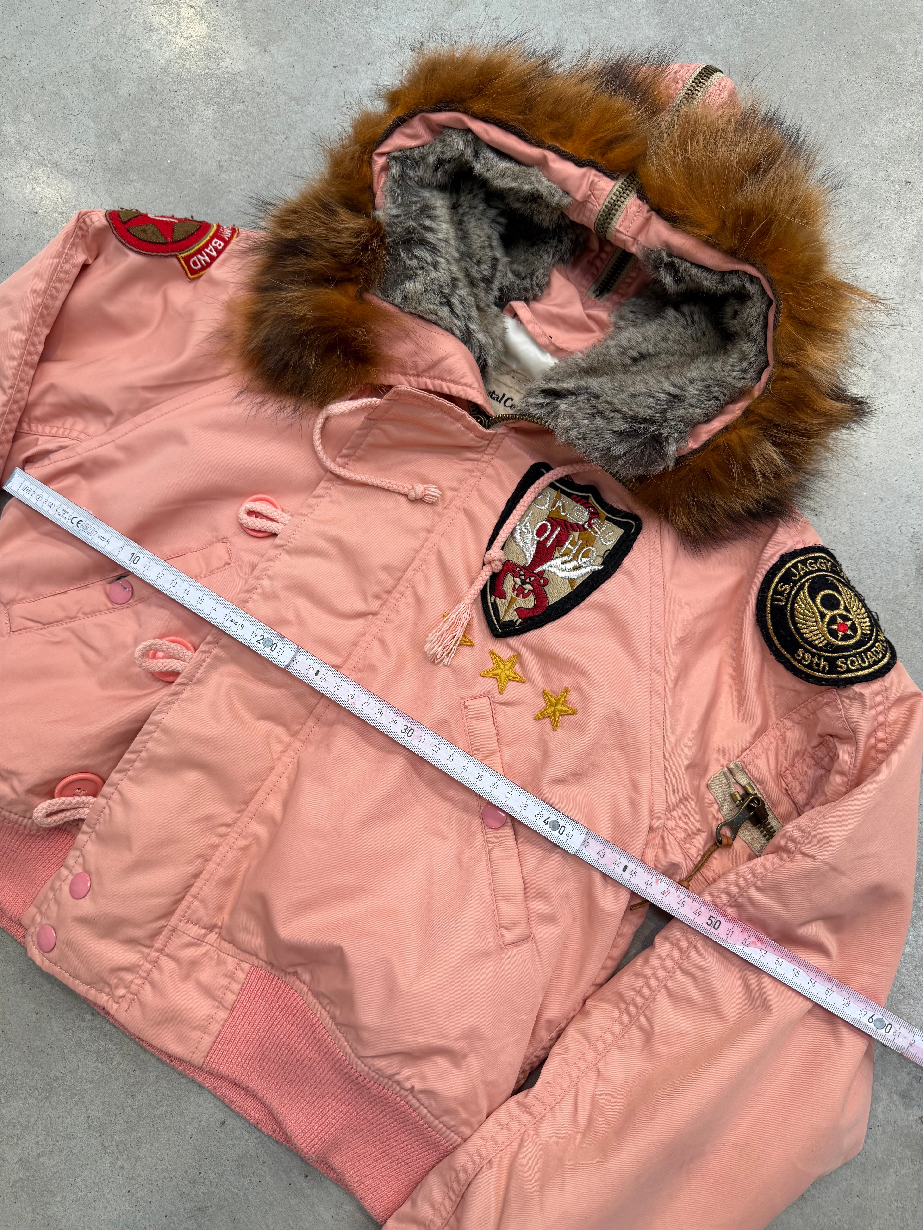 Vintage Pink Bomber Jacket with Patches S