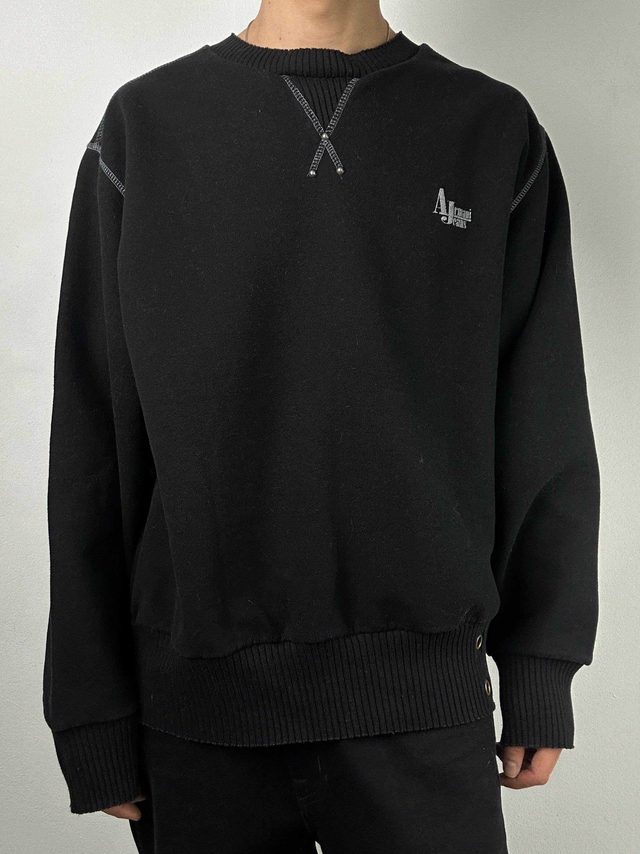 Vintage Armani Jeans Black Sweater with Backprint für Männer. Y2K Secondhand 2000s Fashion