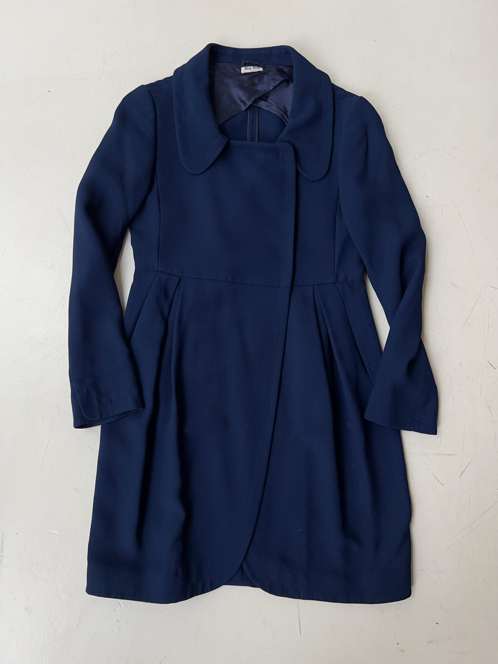 Vintage Miu Miu Navy Blue Cocoon Coat (L)