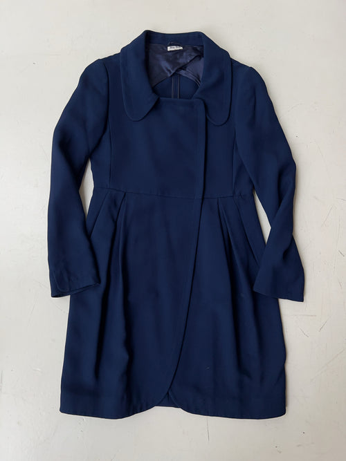Vintage Miu Miu Navy Blue Cocoon Coat (L)