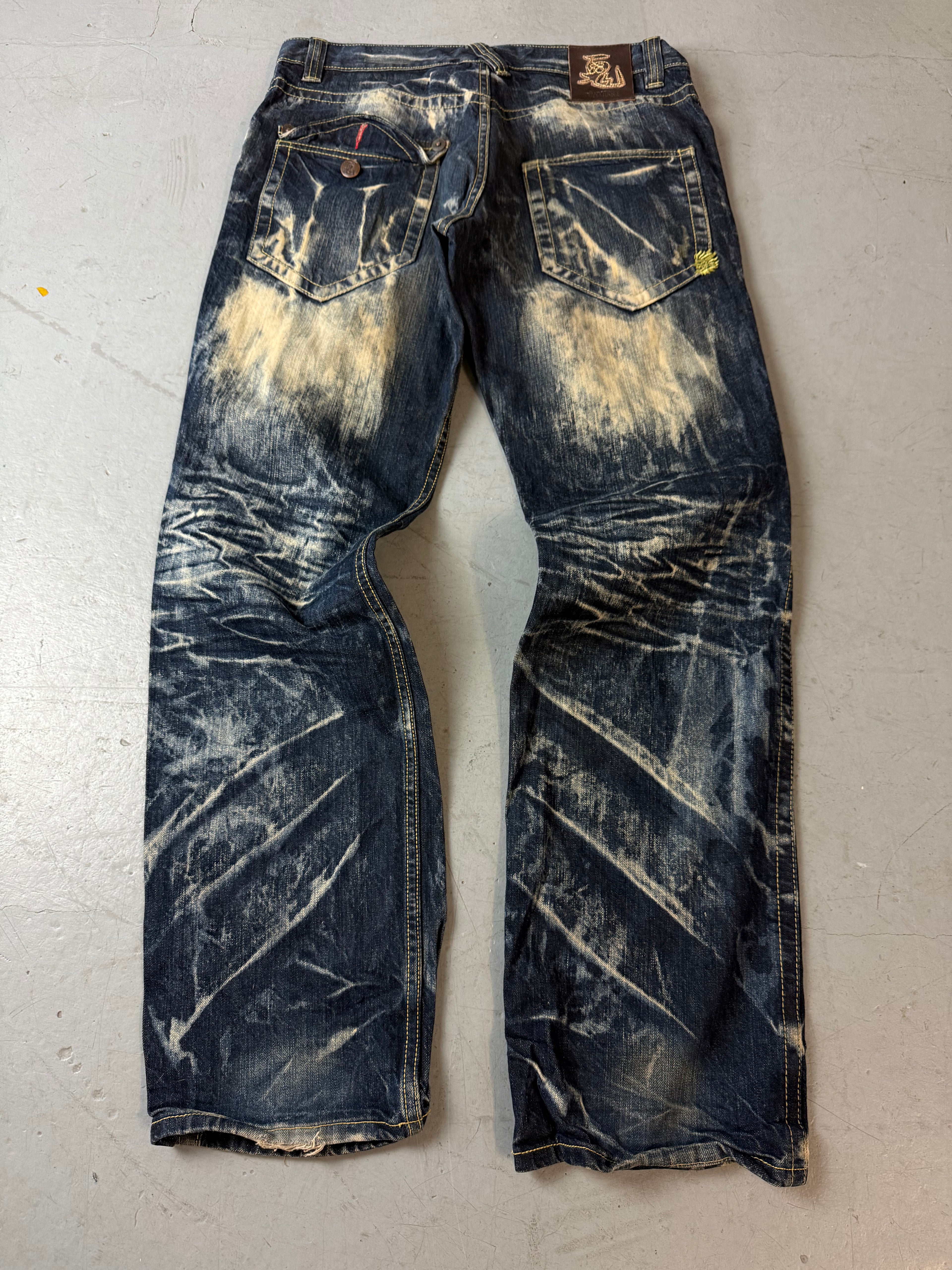 Vintage Oniarai Washed Japanese Baggy Denim für Herren. Y2K Second Hand 2000s Fashion