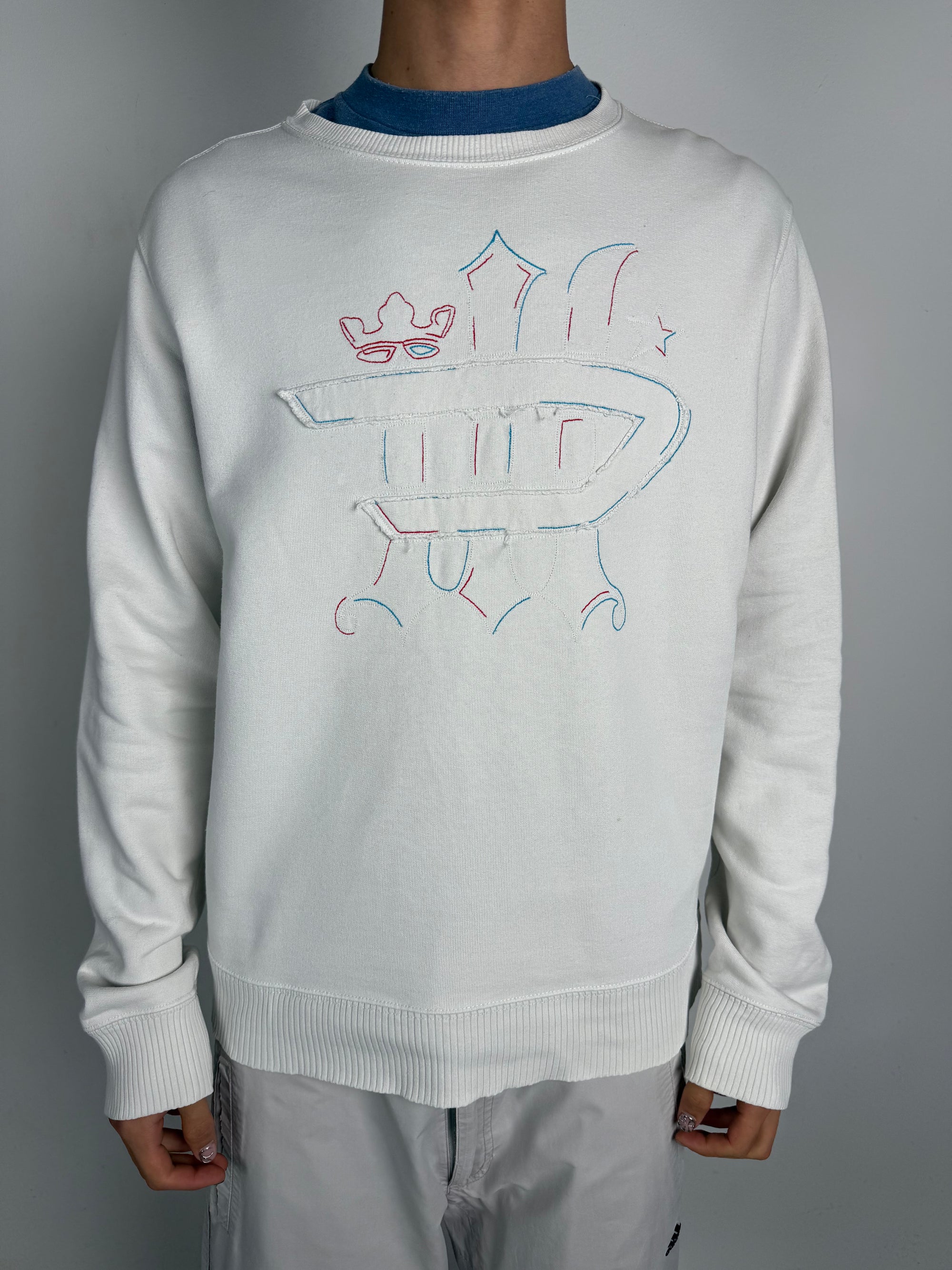 Vintage White Diesel Logo Crewneck Sweater M/L