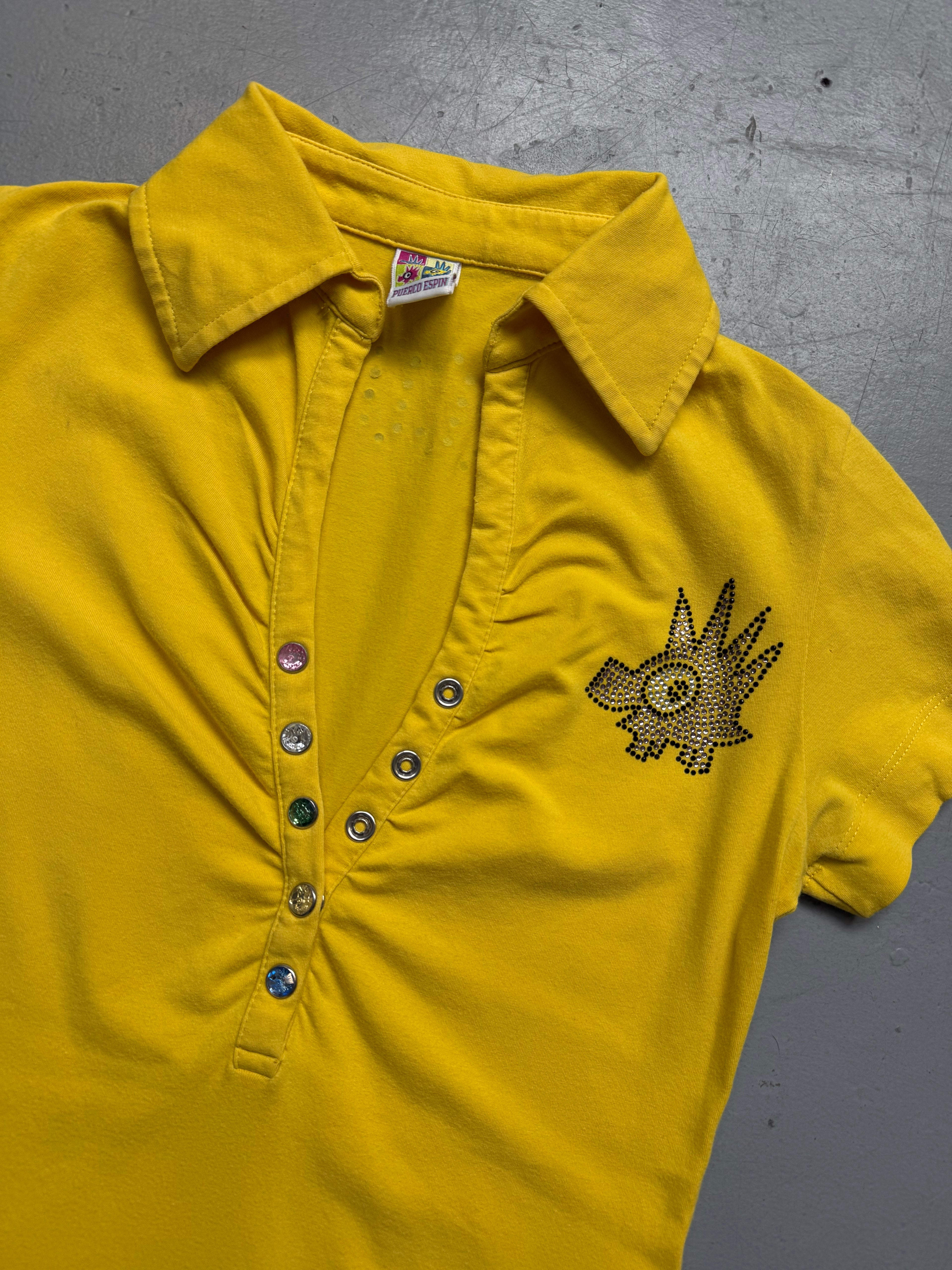 Vintage Yellow Button Up Tee S
