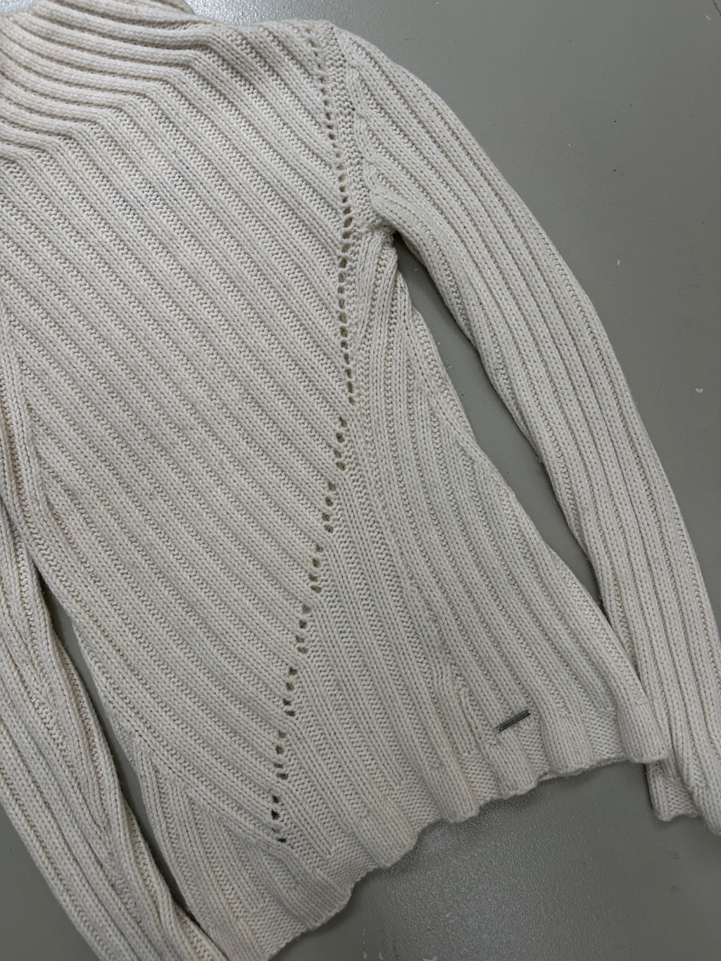 Vintage Armani Jeans Cream Turtleneck Knit Sweater für Herren. Y2K Second Hand 2000s Fashion