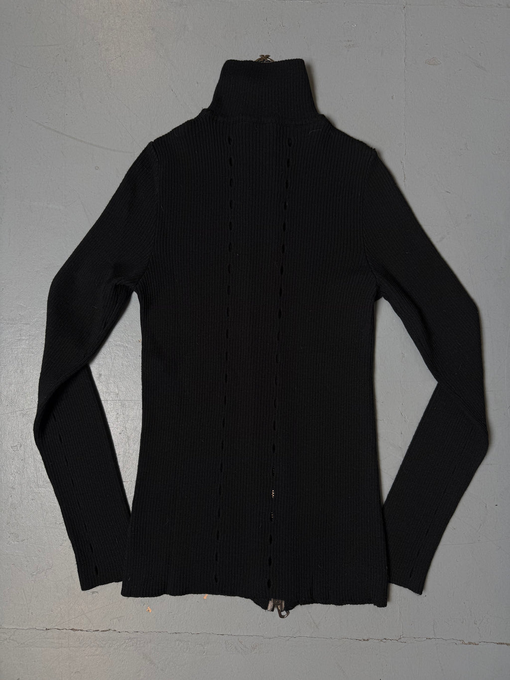 Vintage Richmond Black Knit Zip Jacket für Damen. Y2K Secondhand 2000s Fashion.