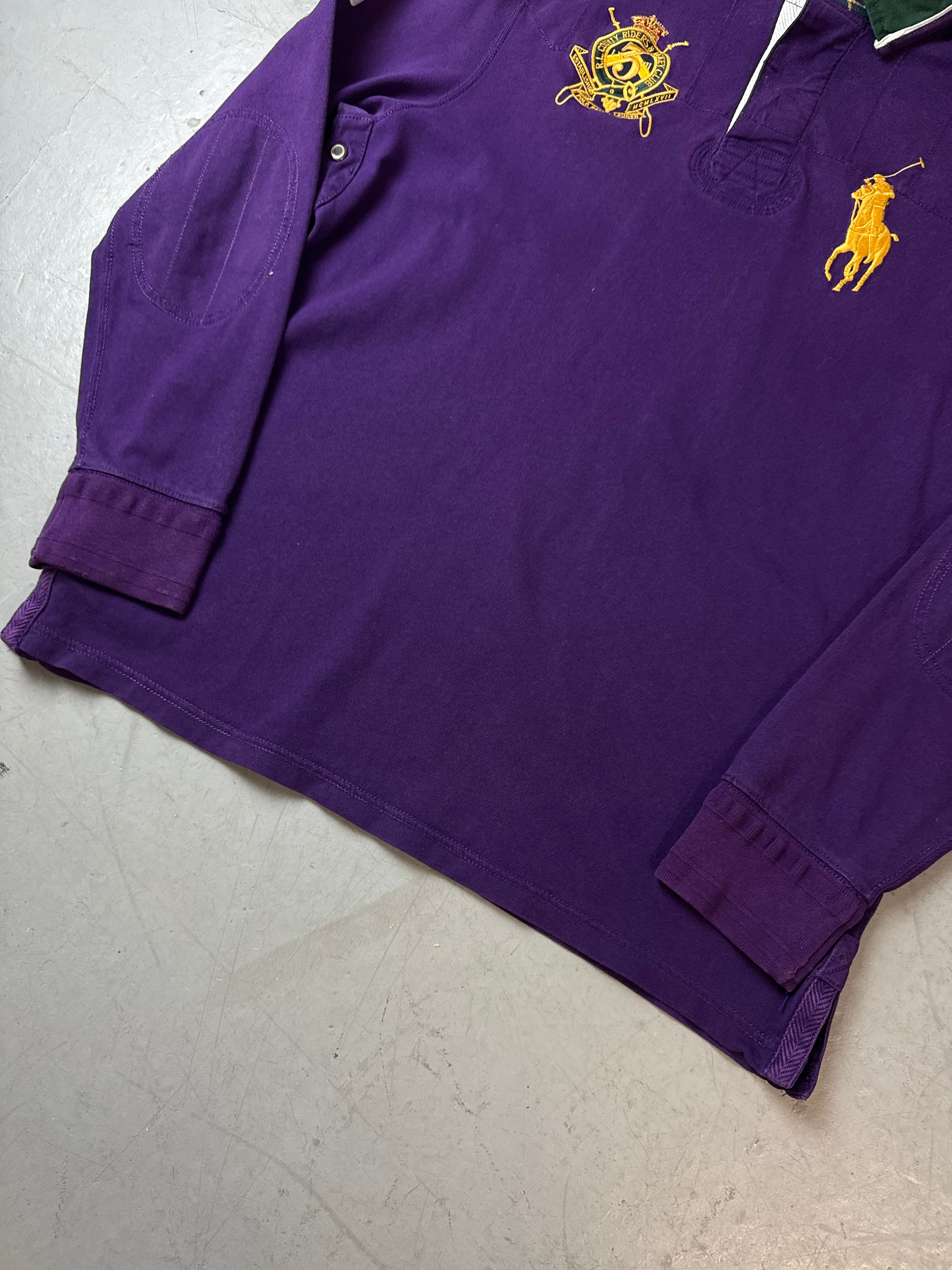 Detailbild von Vintage Polo Ralph Lauren Purple Longsleeve Polo Shirt XL von vorne