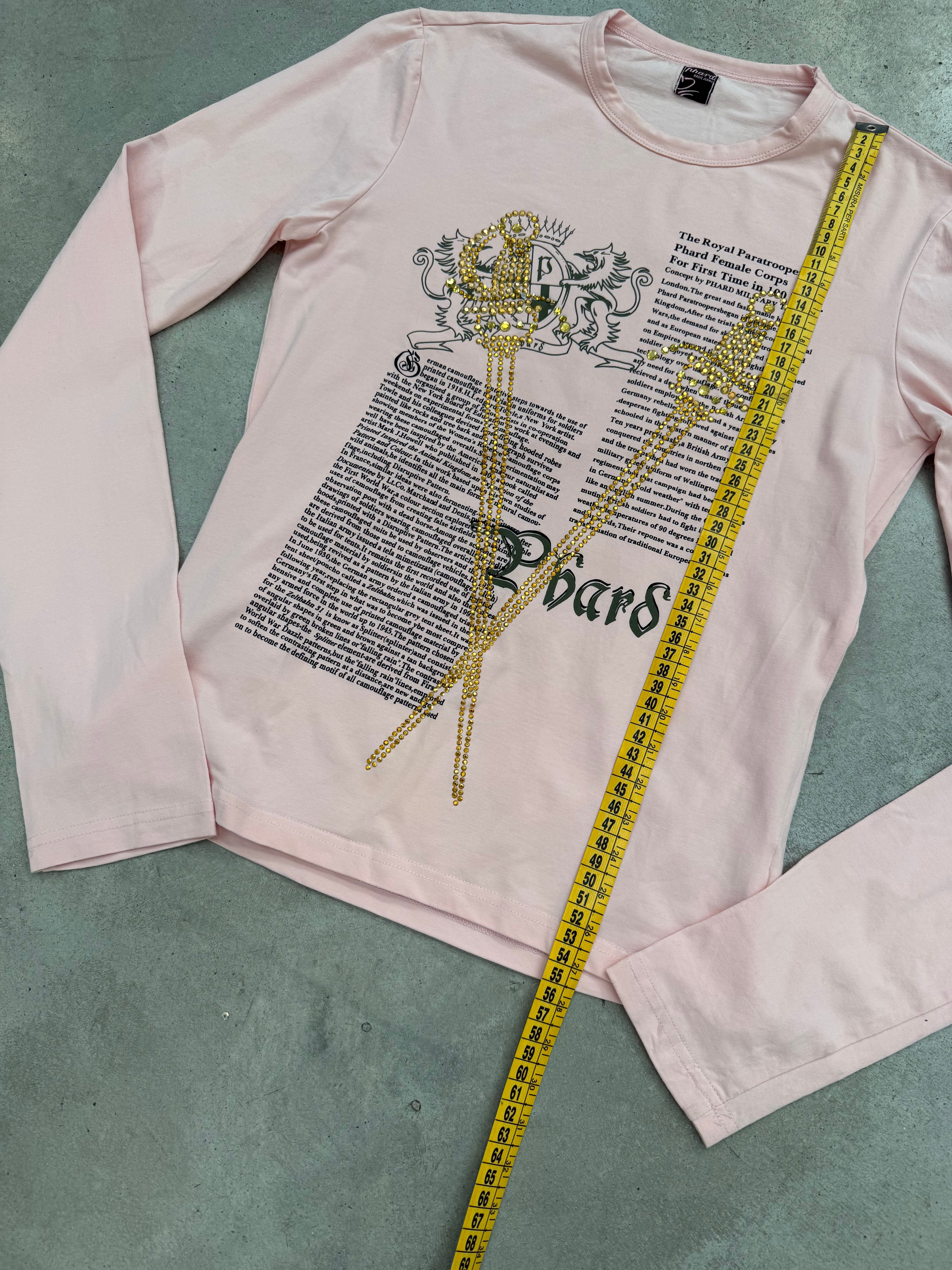 Vintage Phard Pink Lettering Printed Longsleeve für Damen. Y2K Second Hand 2000s Fashion