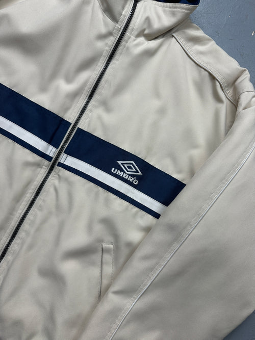 Vintage Umbro Beige/Blue Oversized Jacket für Männer. Y2K Secondhand 2000s Fashion