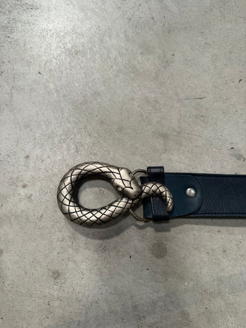 Vintage Black Leather Belt with Snake Buckle. Y2K Second Hand Fashion