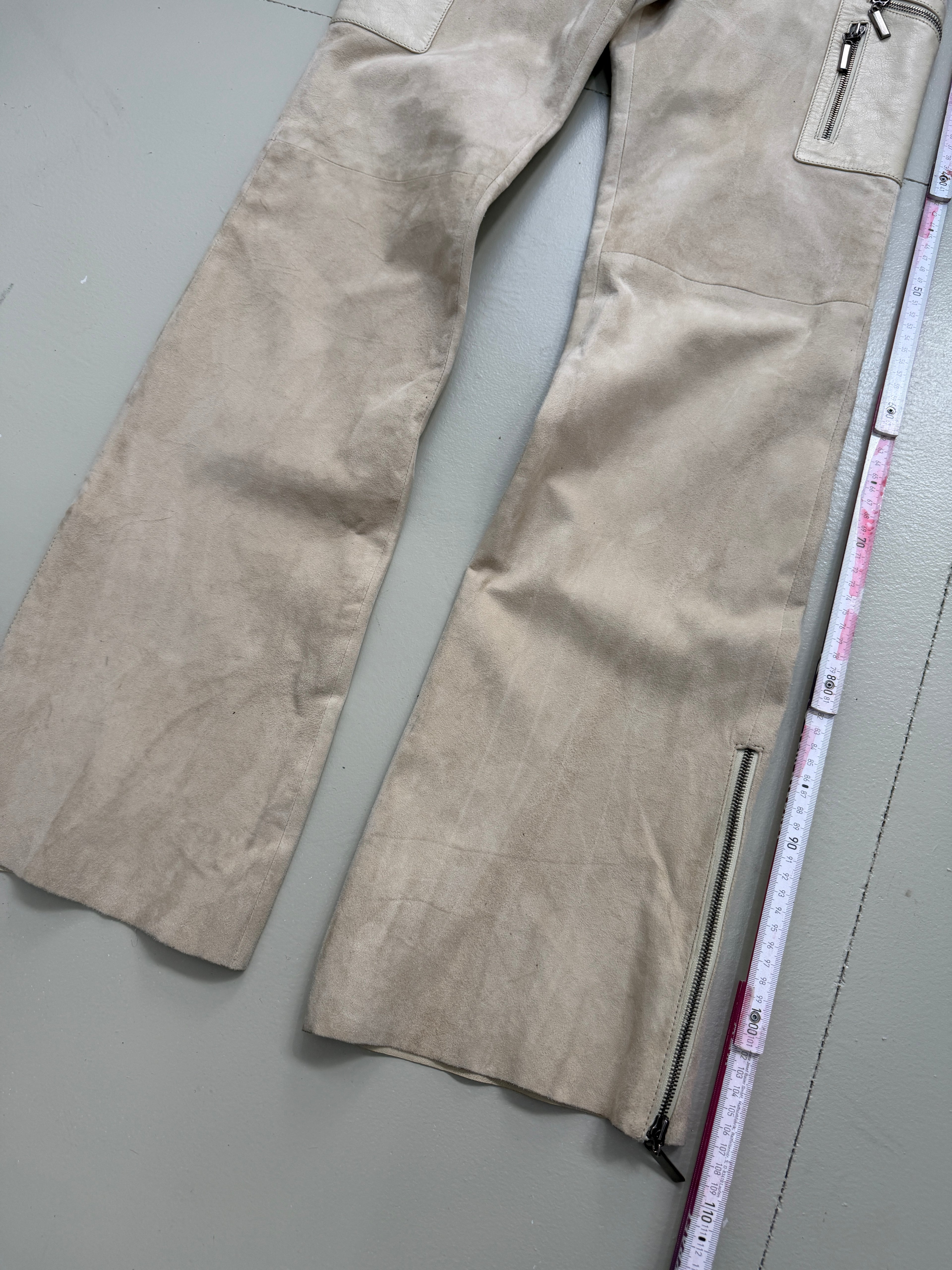 Vintage Beige Flared Leather Pants M