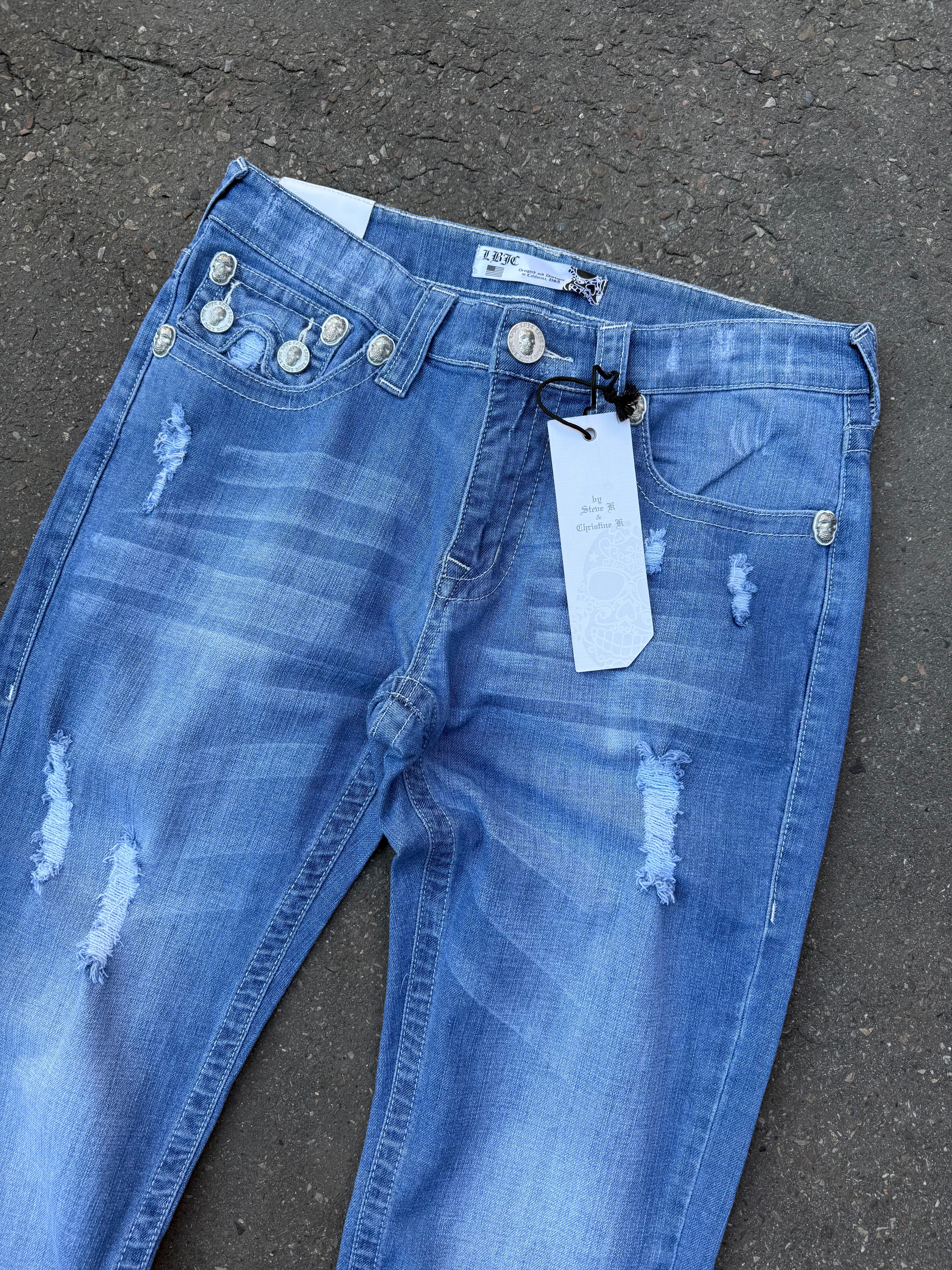 Y2K Laguna Beach „Huntington Beach“ Light Blue Mid Waist Denim für Damen. Y2K 2000s Fashion