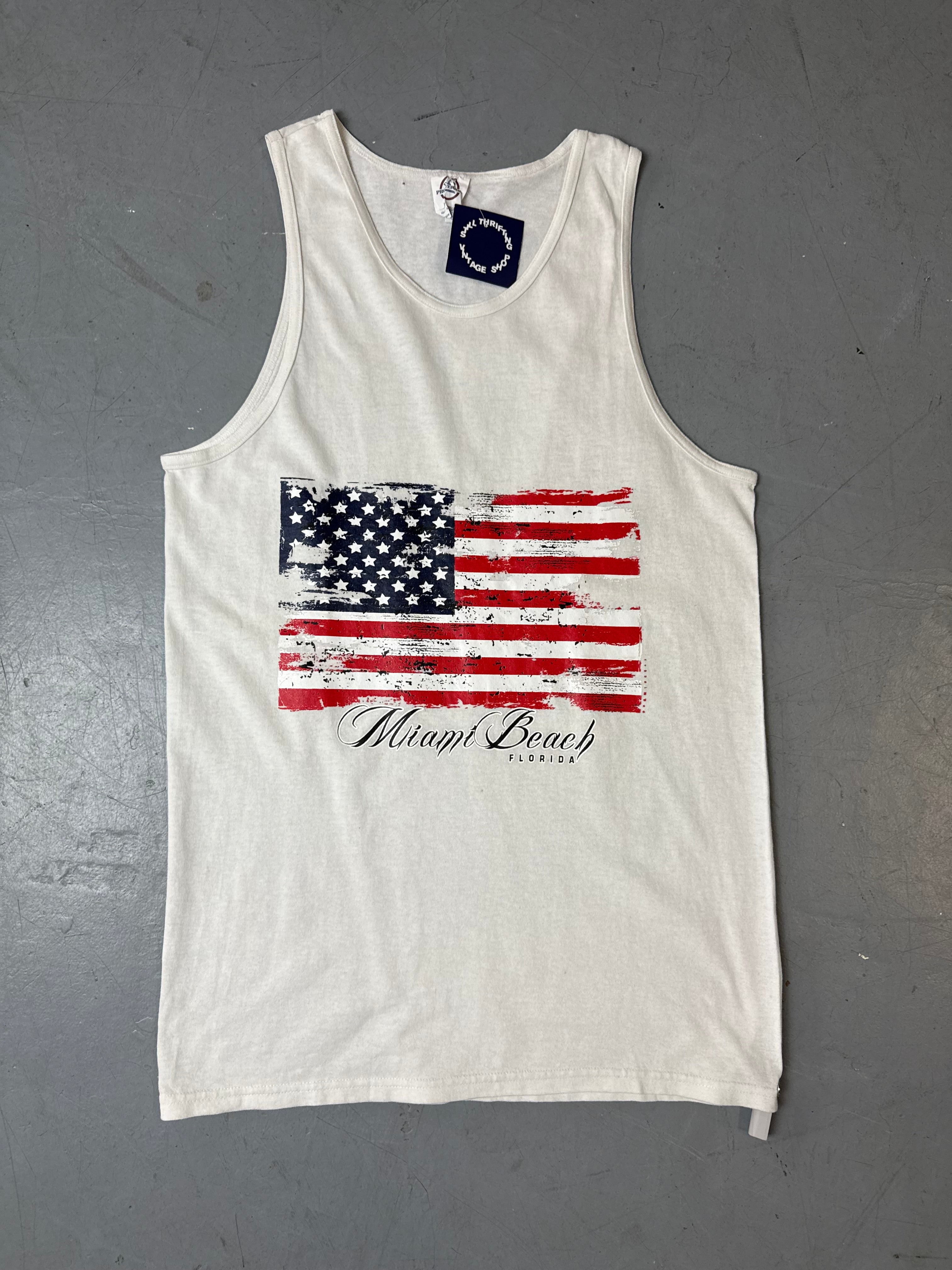 Produktbild von Vintage Miami Beach Printed White Tank Top M/L von vorne