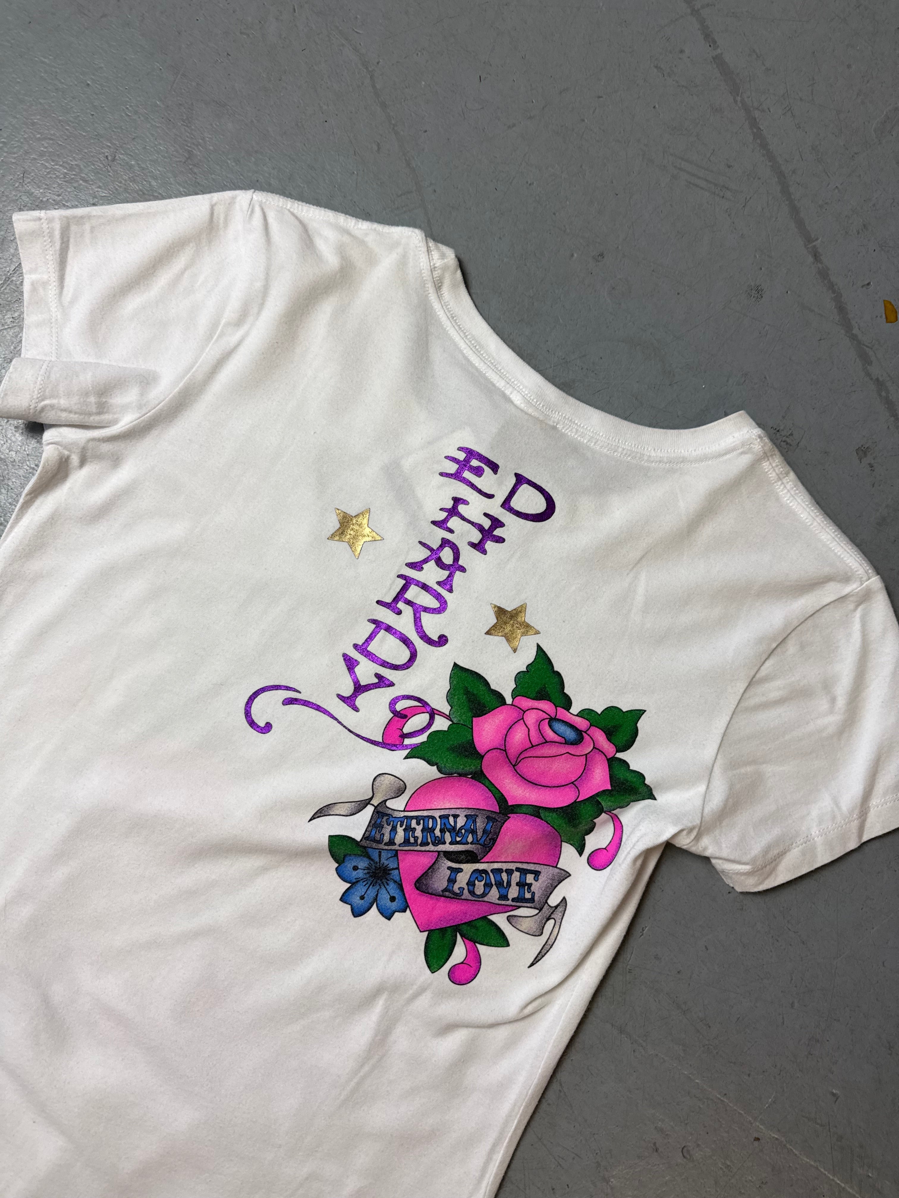 Vintage Ed Hardy White T-Shirt with Rhinestone Roses M