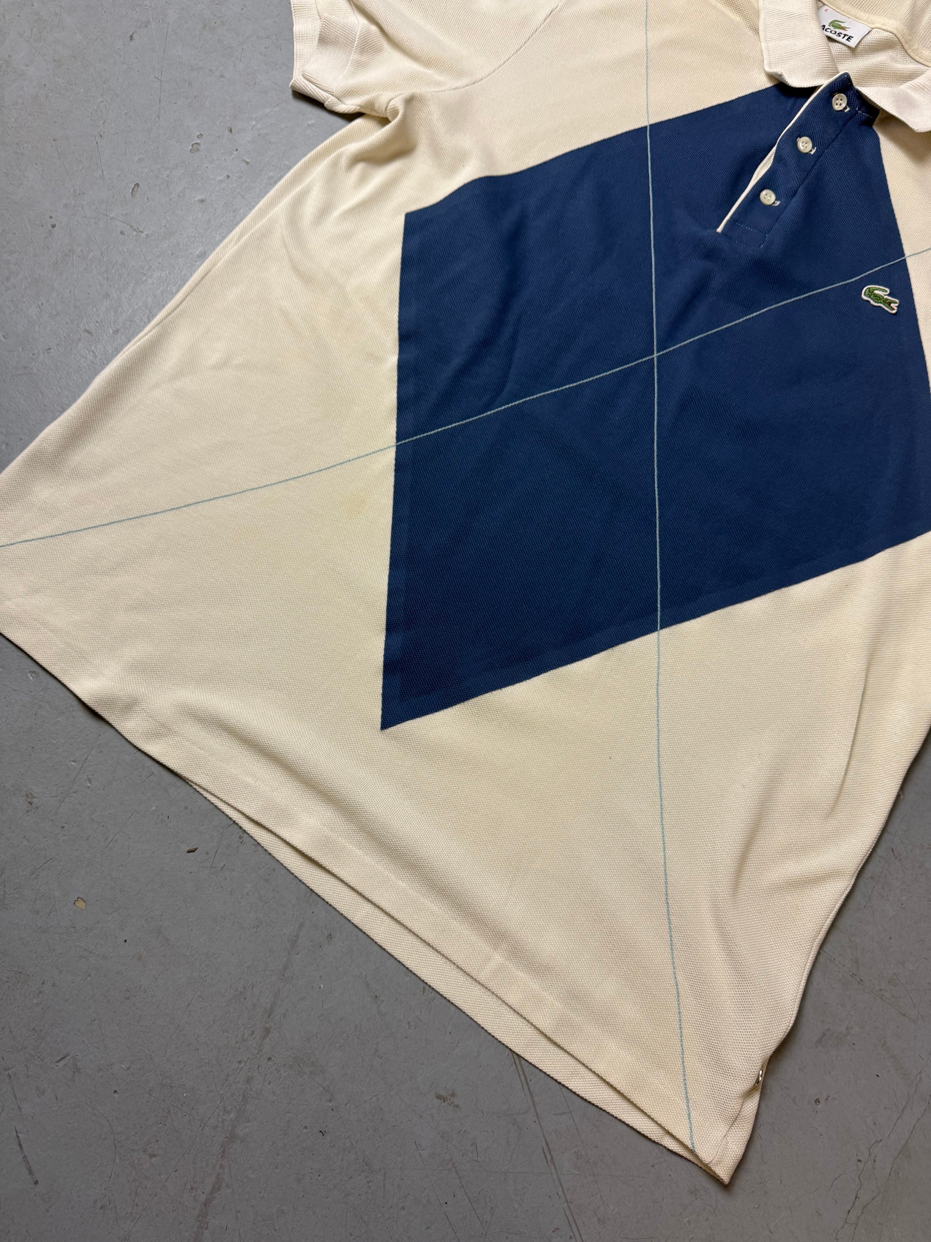 Vintage Lacoste Beige and Blue Polo L
