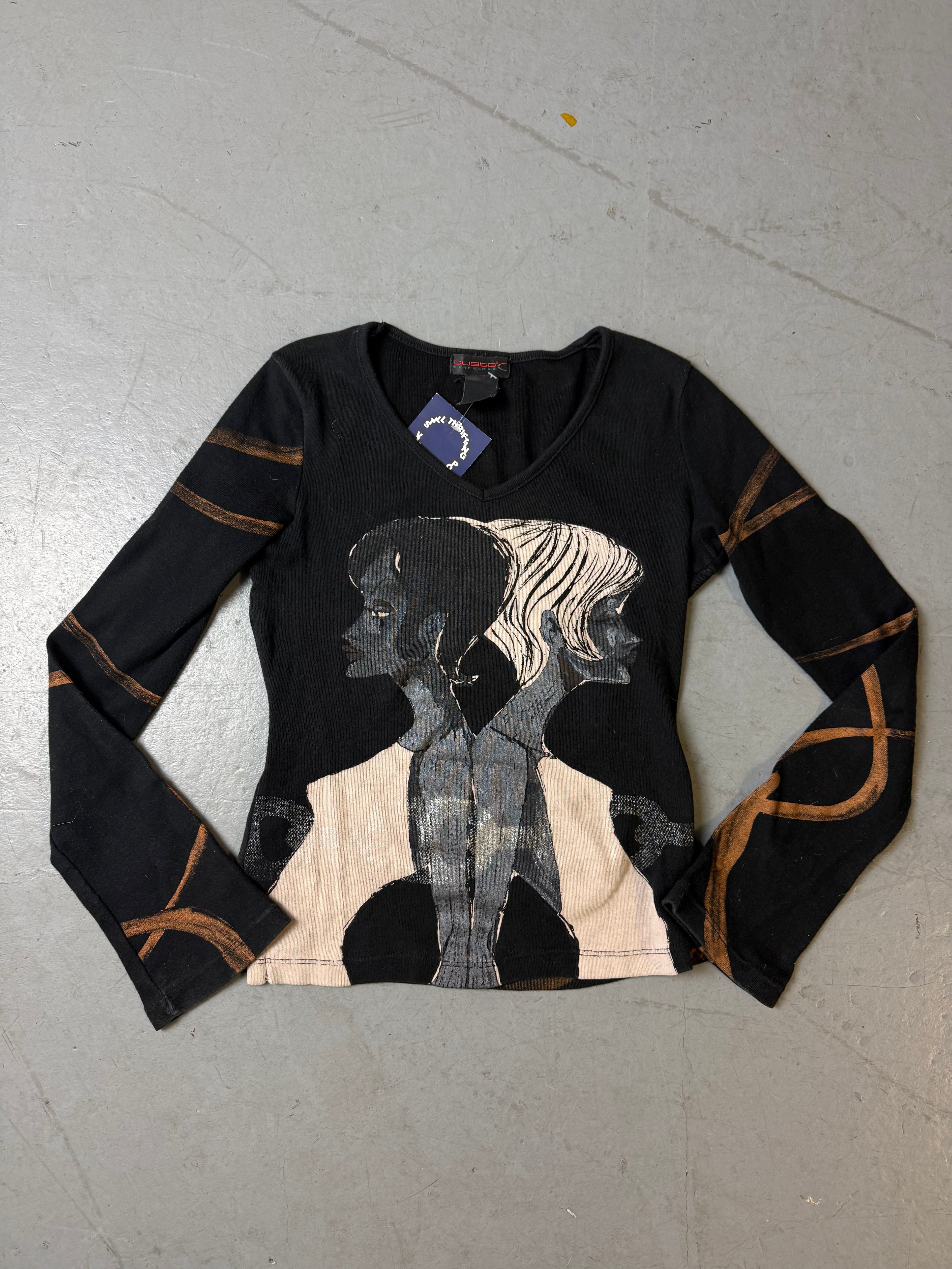 Vintage Custo Barcelona Black and Orange Longsleeve XS