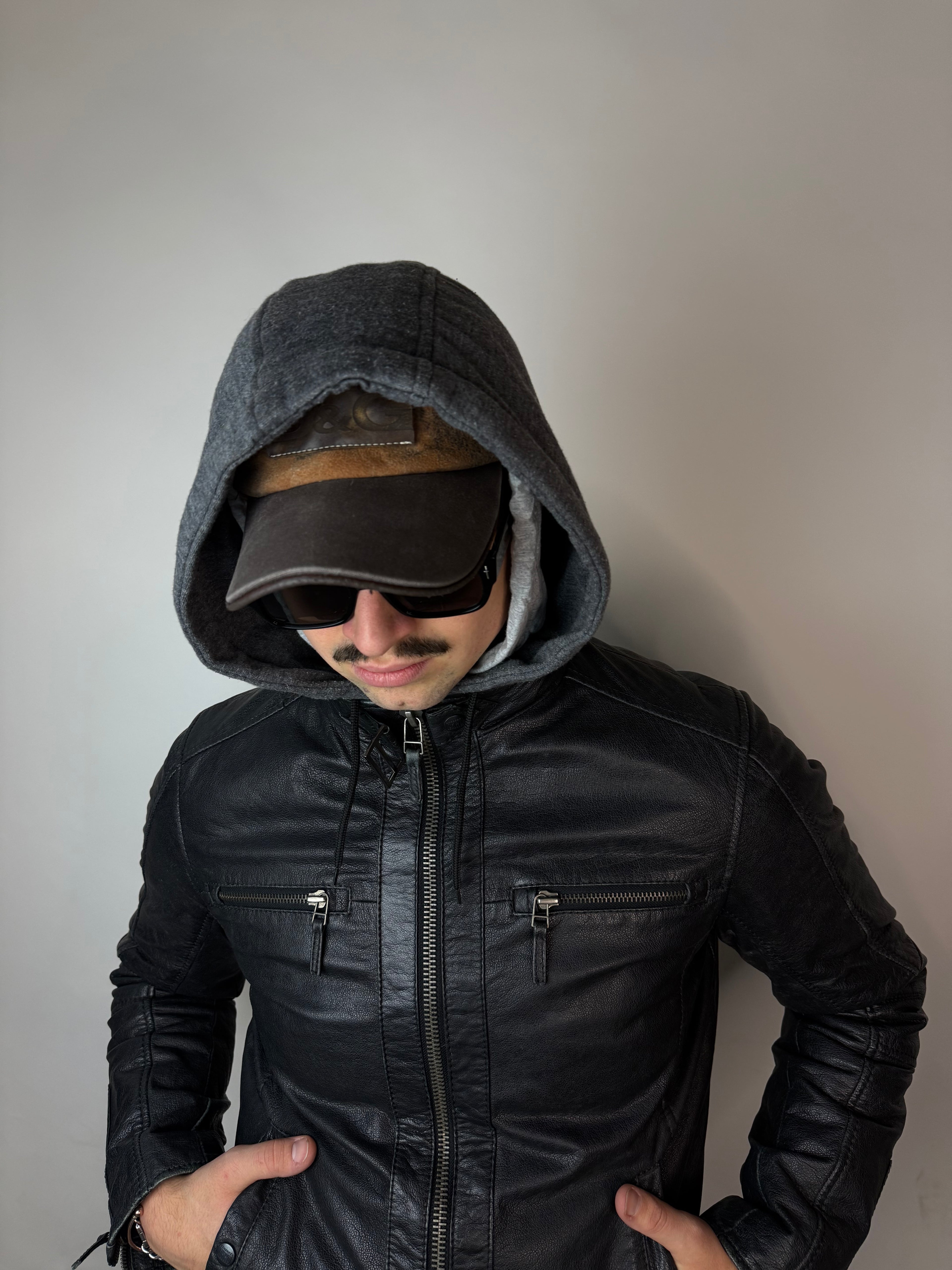 Vintage Oakwood Black Hooded Leather Jacket M