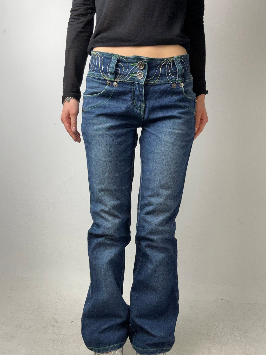 Vintage Bootcut Jeans with Colorful Stitching XS/S