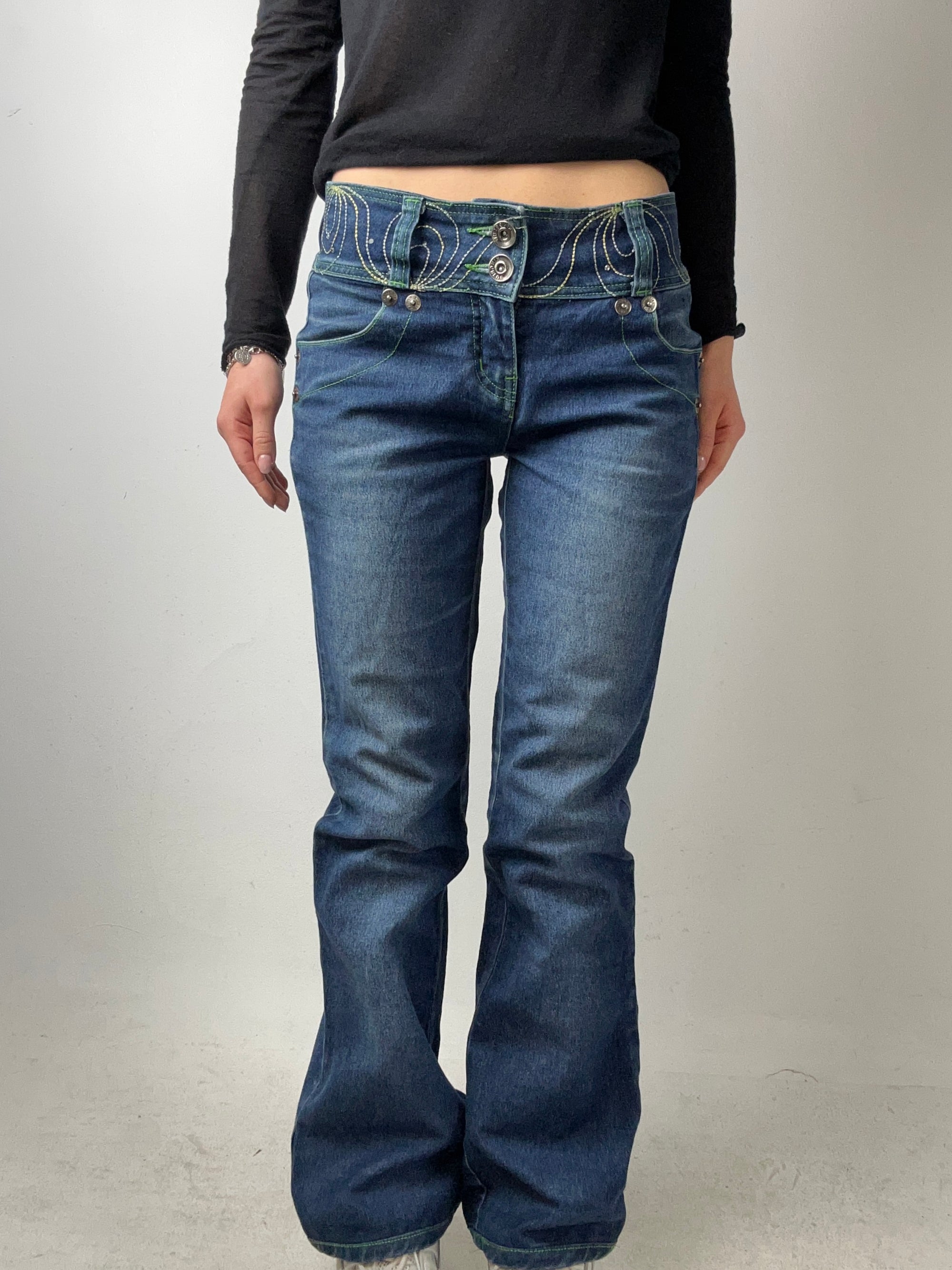 Vintage Bootcut Jeans with Colorful Stitching XS/S