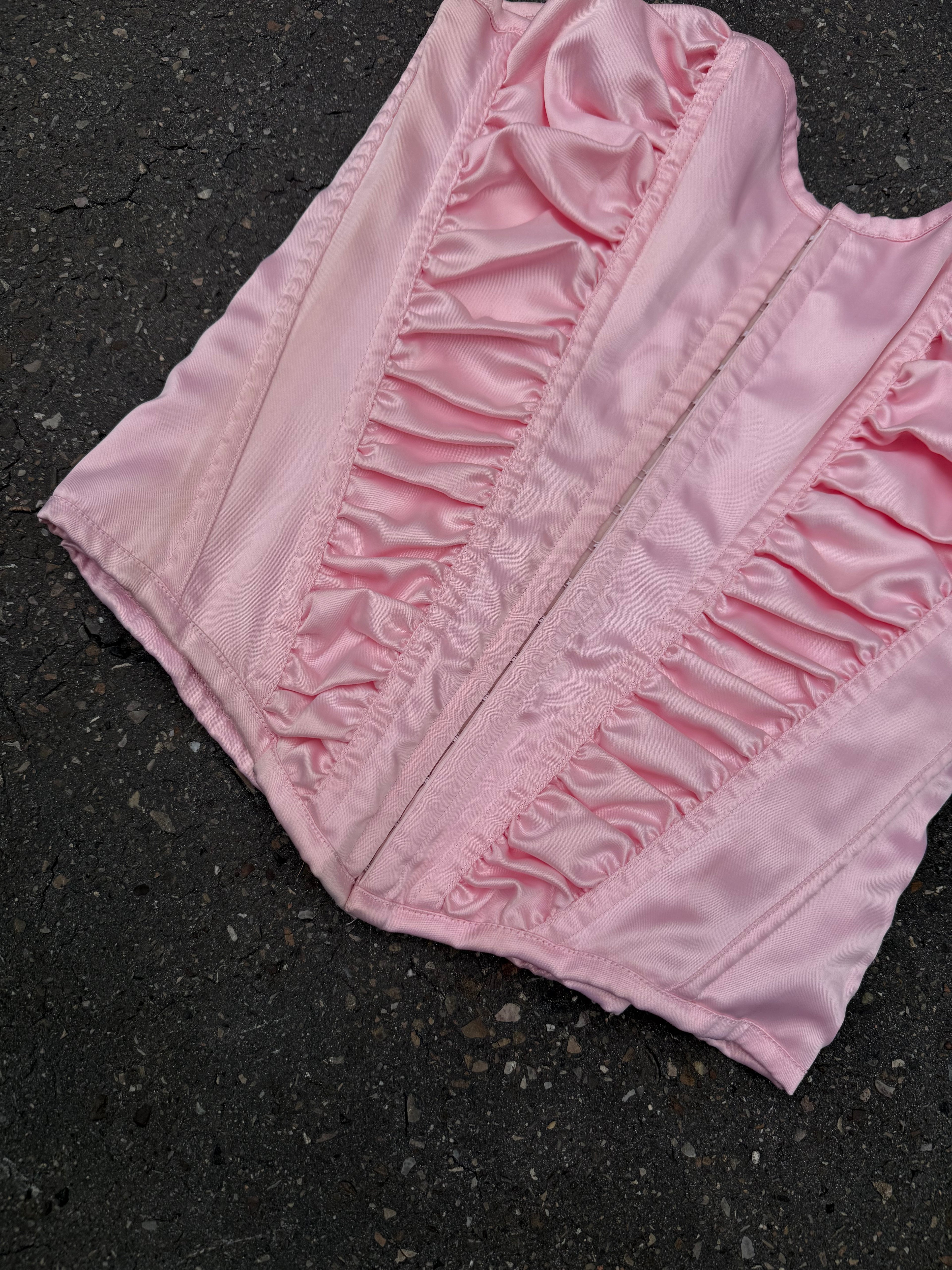 Vintage Pink Bandeau Corsett Ruffled Top M