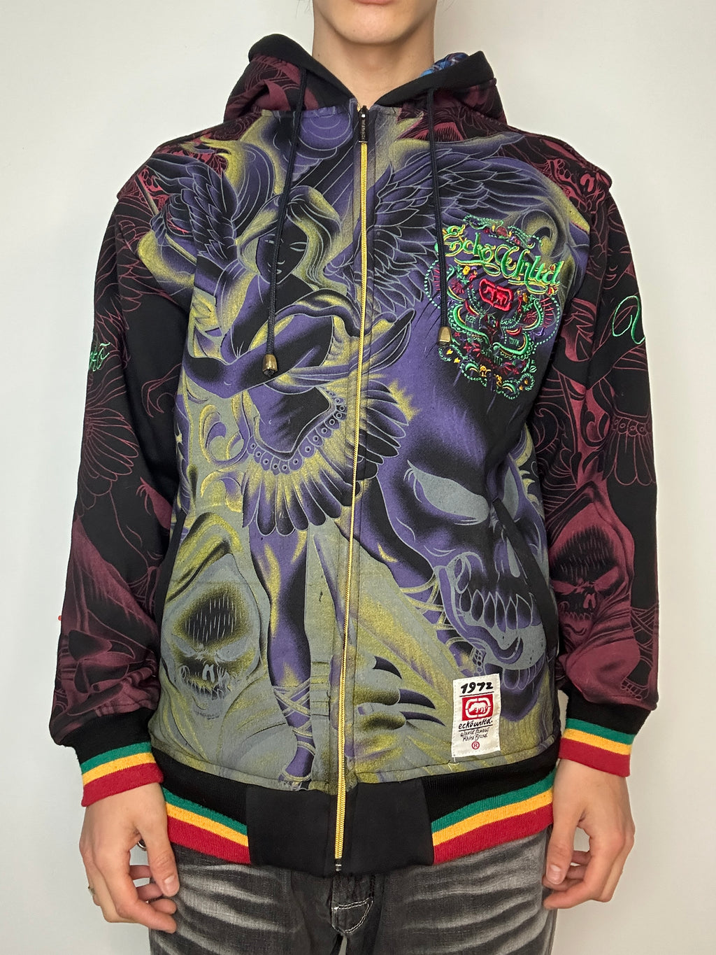 Vintage Ecko Unltd. Grafischer Zip Up Hoodie für Herren. Y2K Second Hand 2000s Fashion 