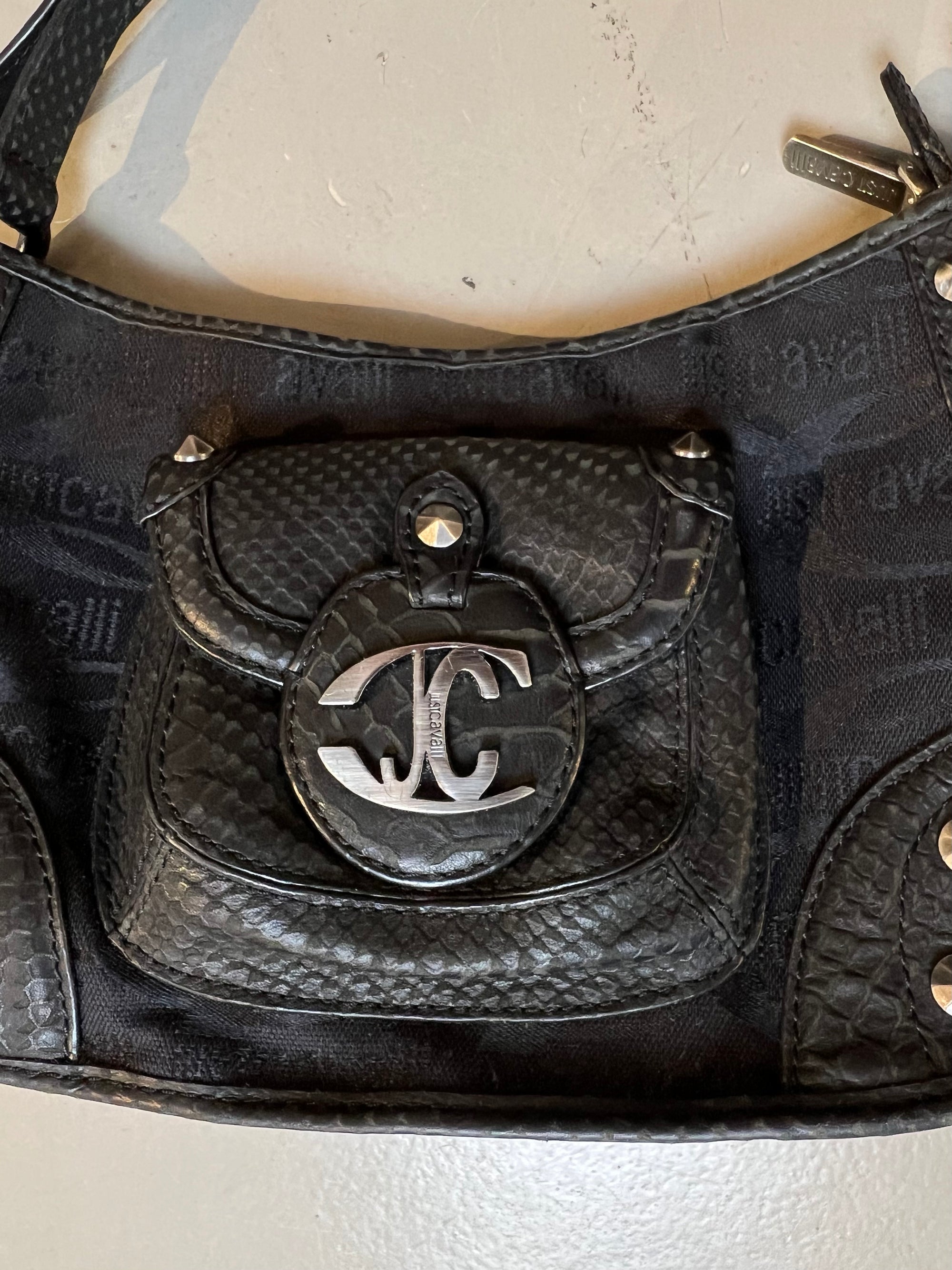 Vintage Black Studded Monogram Cavalli Shoulder Bag