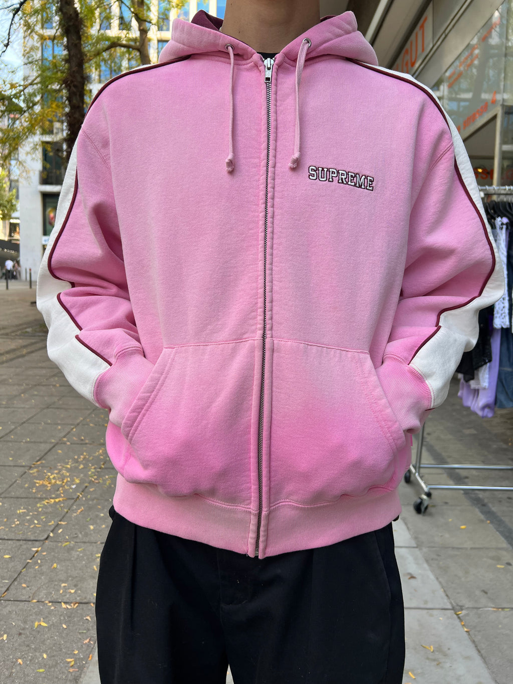 Supreme State Zip Up Hooded Sweatshirt Pink (S)