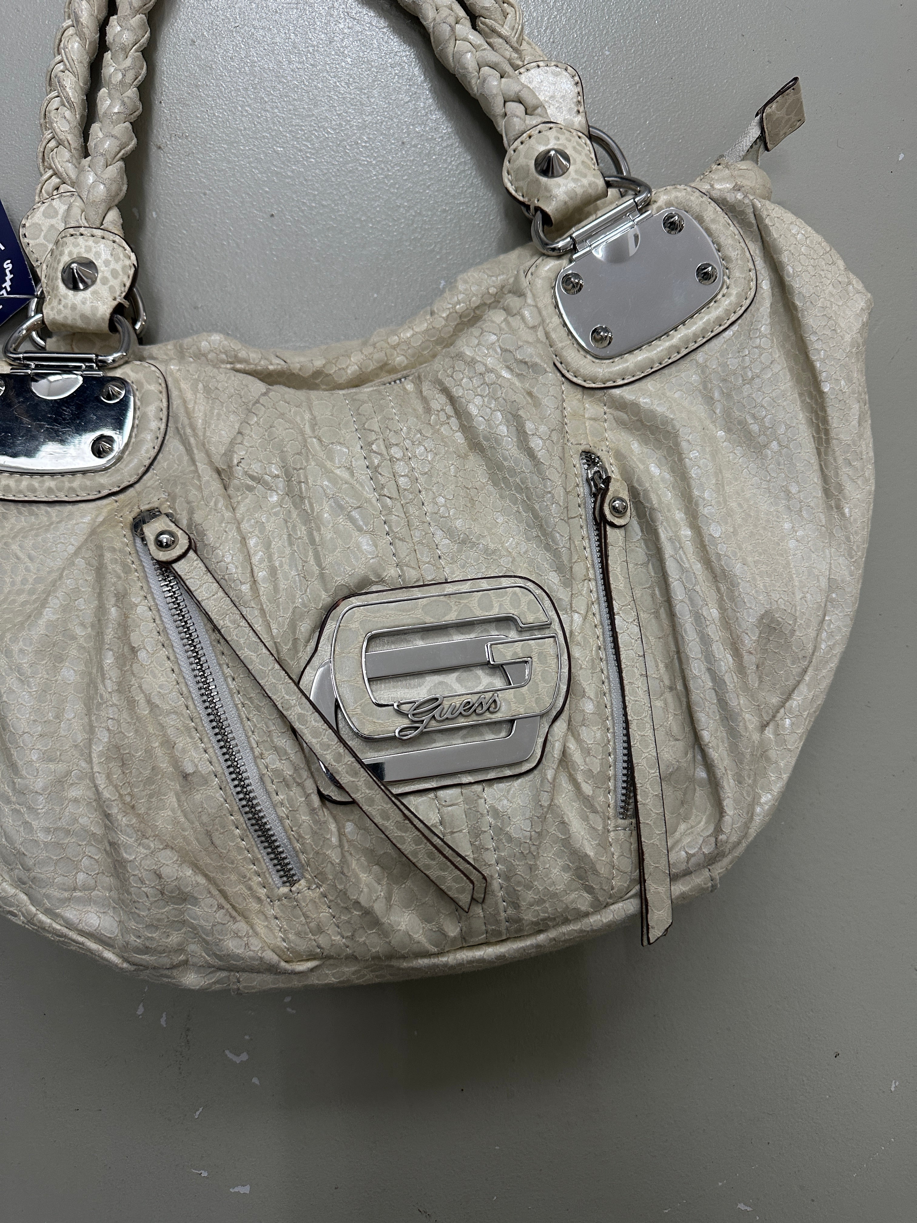 Vintage Guess Cream Snake Optic Bag Für Damen.Y2K Second Hand 2000s Fashion 