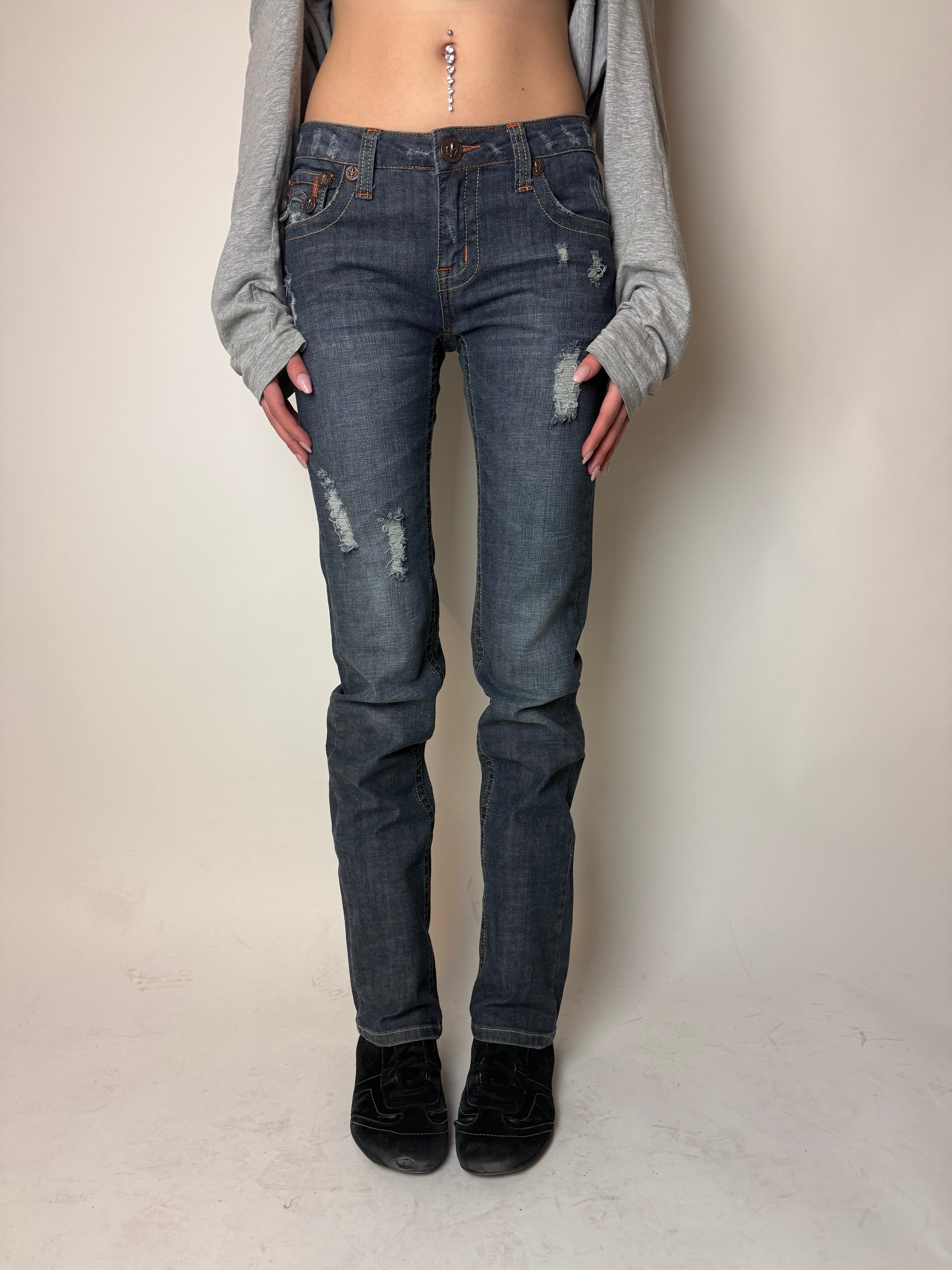 Y2K Laguna Beach „Huntington Beach“ Grey Blue Mid Waist Denim S/M-L + BOX