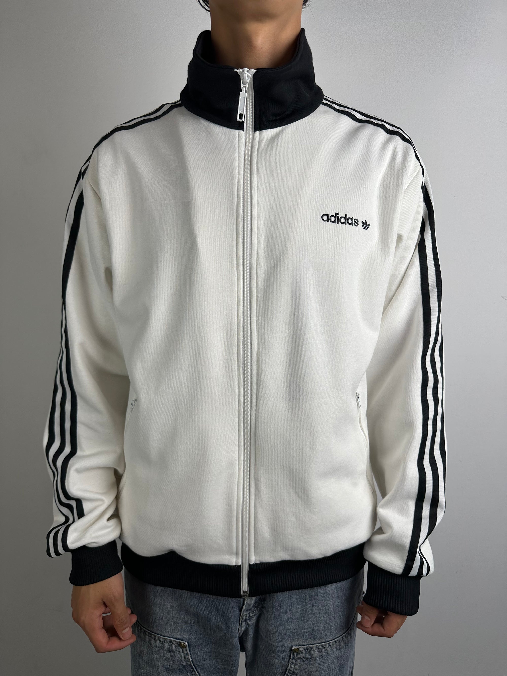 Vintage Adidas White and Black Track Jacket L