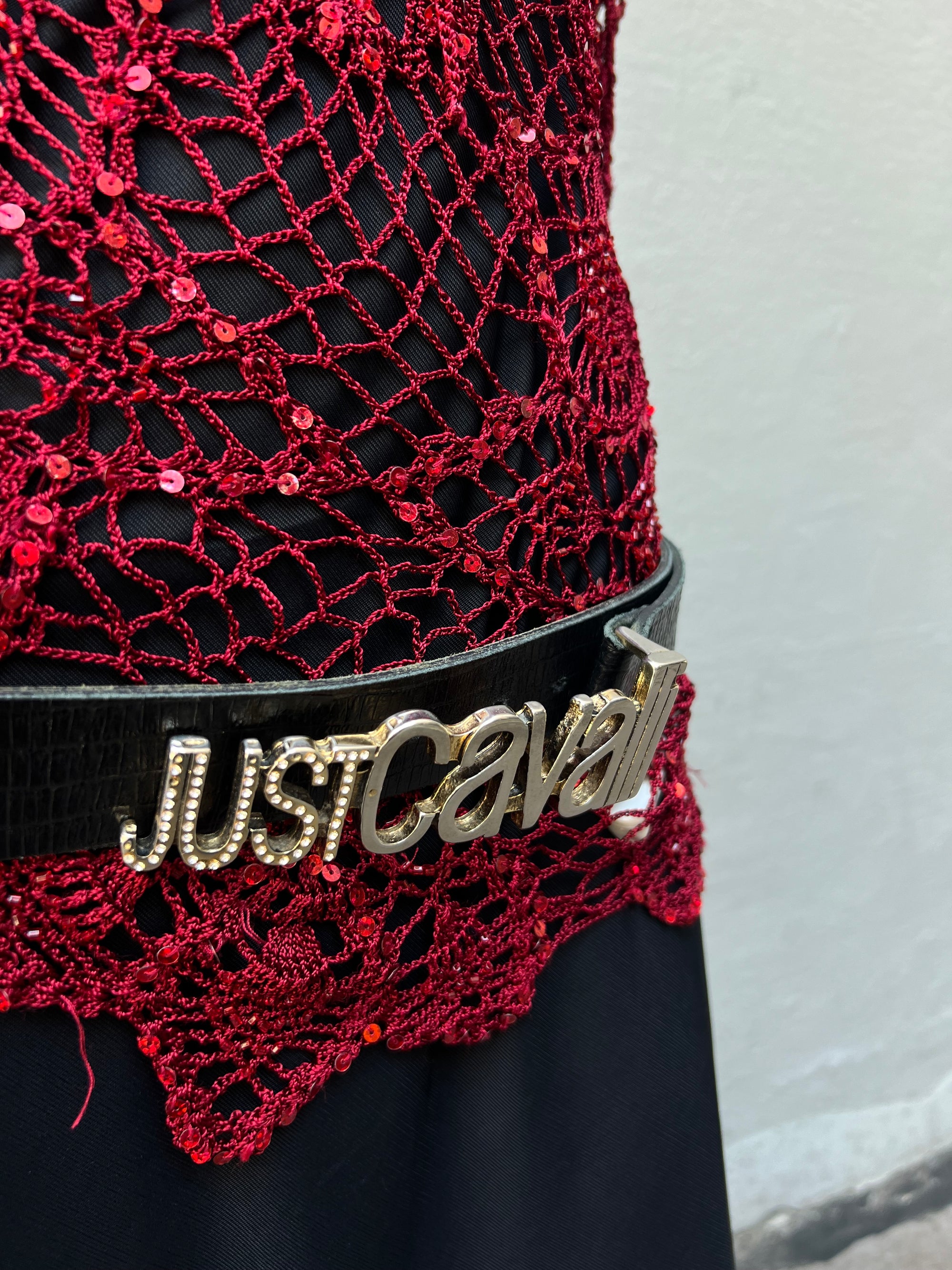Vintage Black Just Cavalli Statement Rhinestones Leather Belt